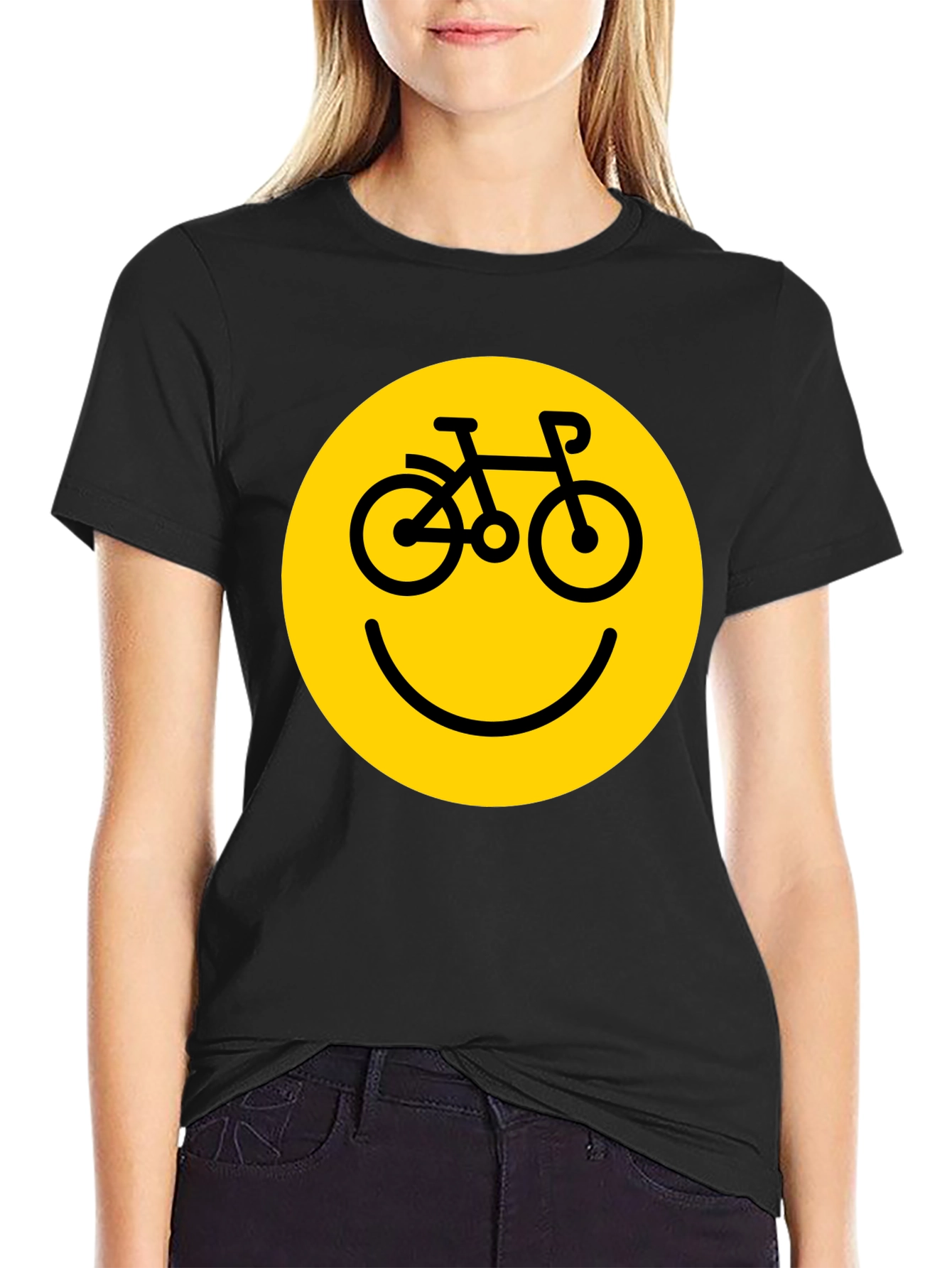 Smiley Face Bike T-Shirt - Yellow Graphic