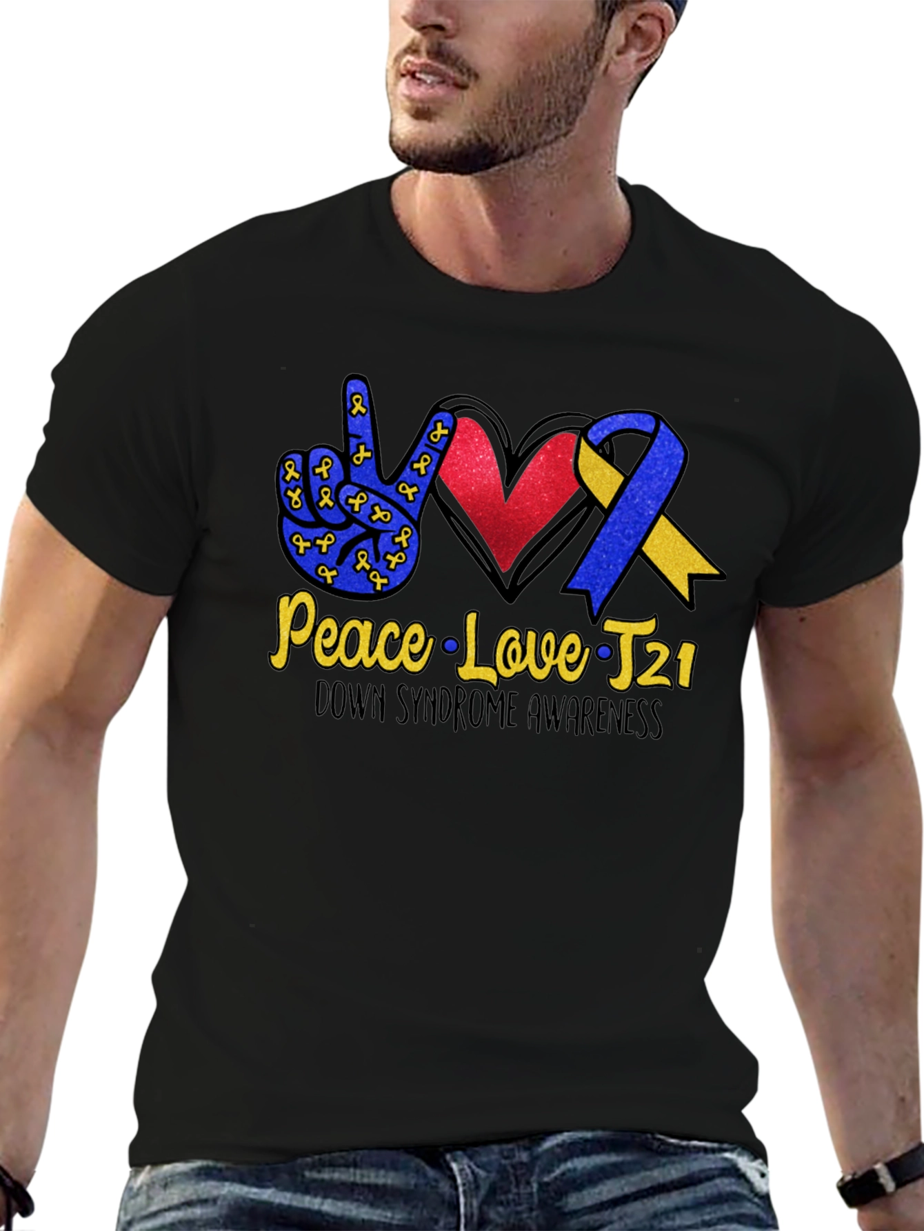 Peace Love T21 Down Syndrome Awareness Graphic Tee