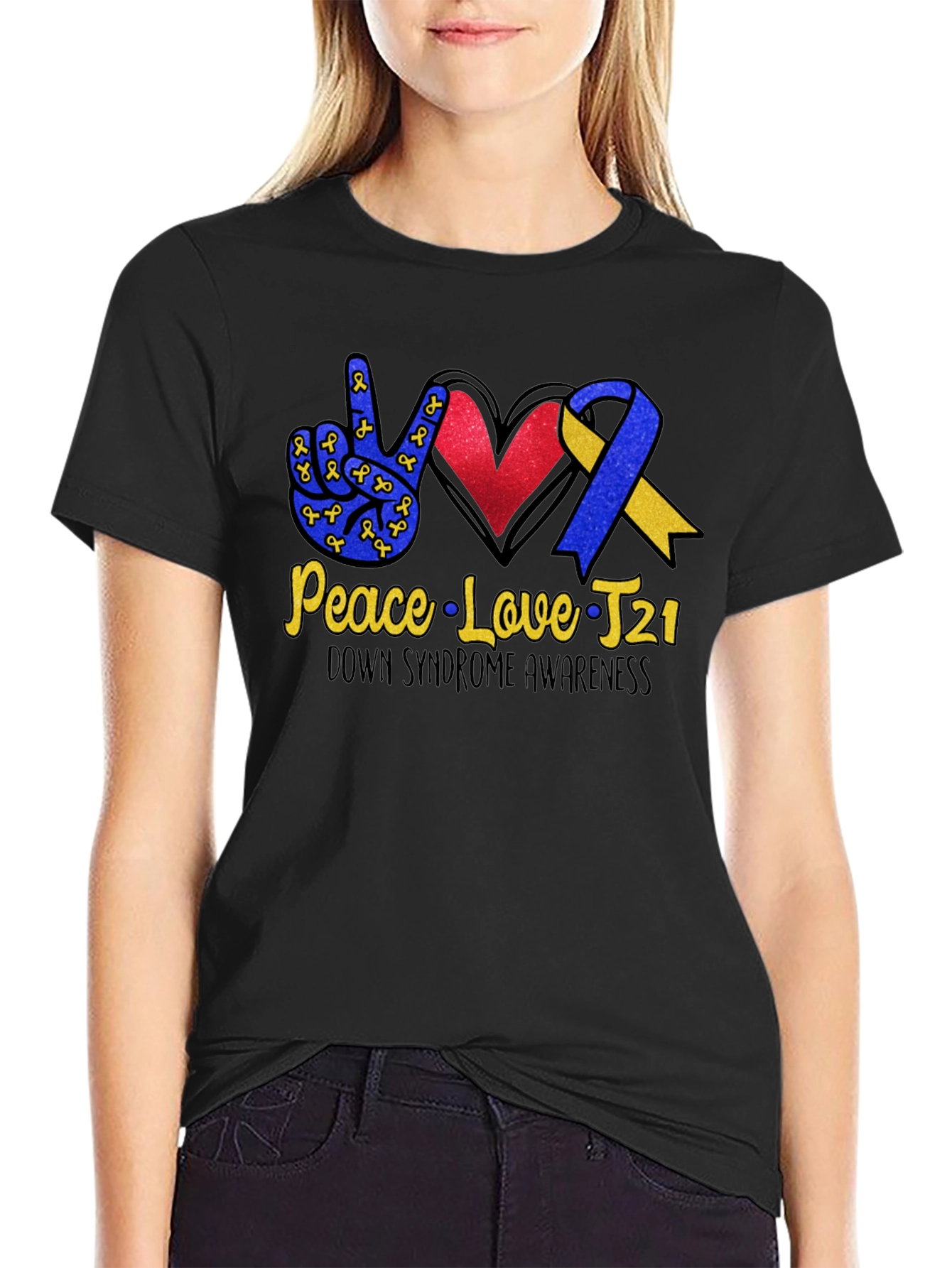 Peace Love T21 Down Syndrome Awareness Graphic Tee