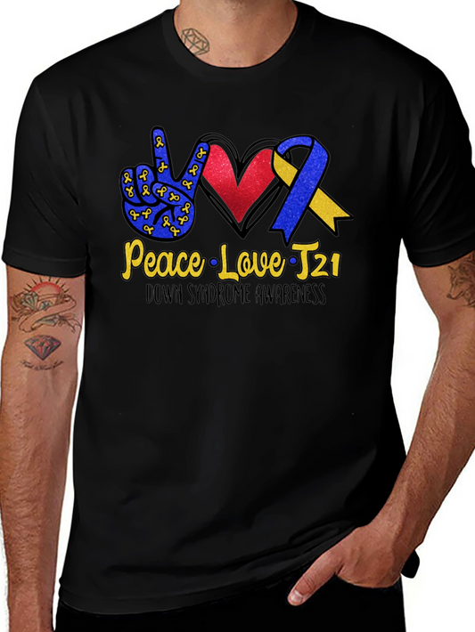 Peace Love T21 Down Syndrome Awareness Graphic Tee