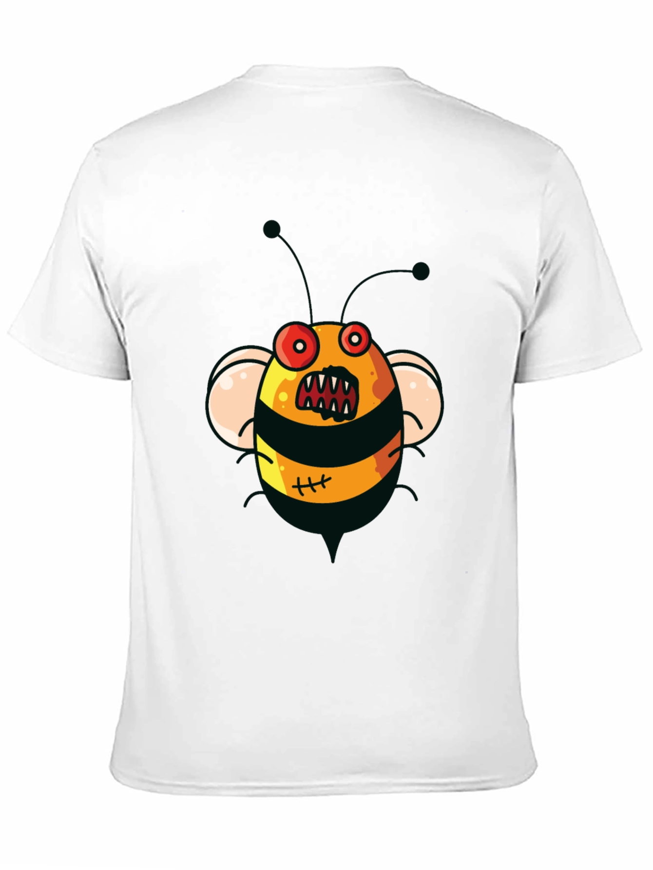 Mens Black T-Shirt with Cartoon Angry Bee Print