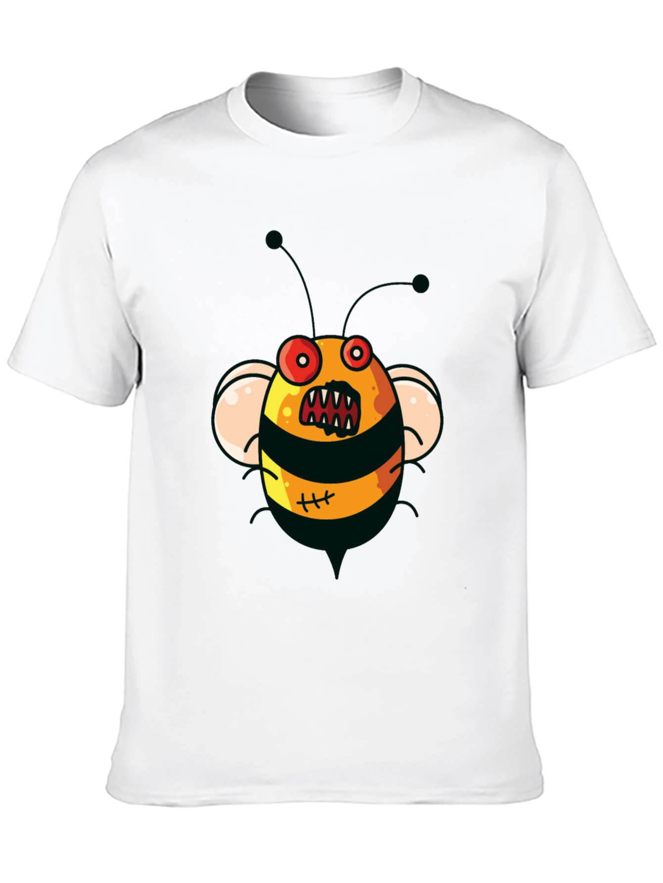 Mens Black T-Shirt with Cartoon Angry Bee Print