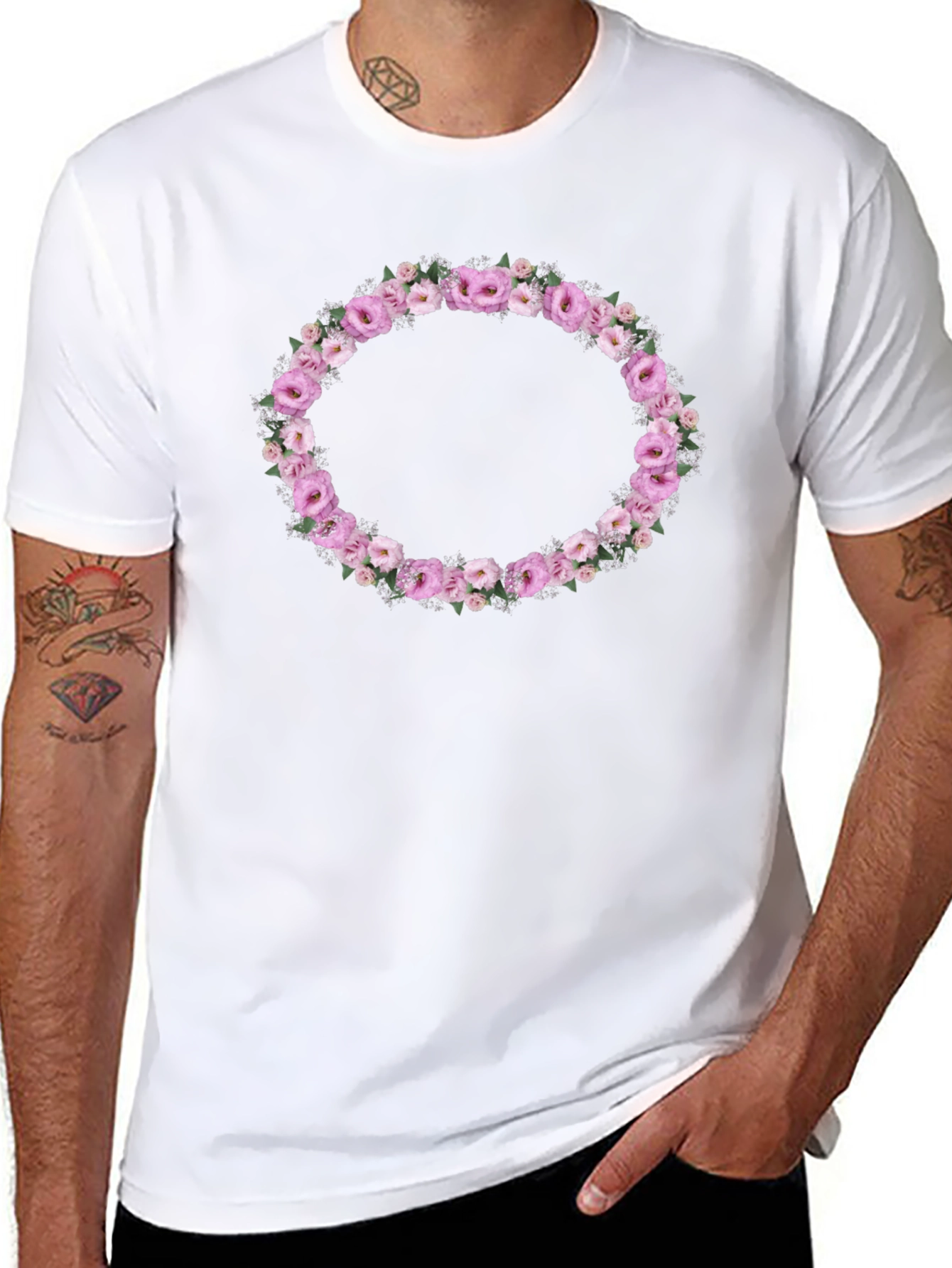 Floral Wreath Graphic Tee - Black