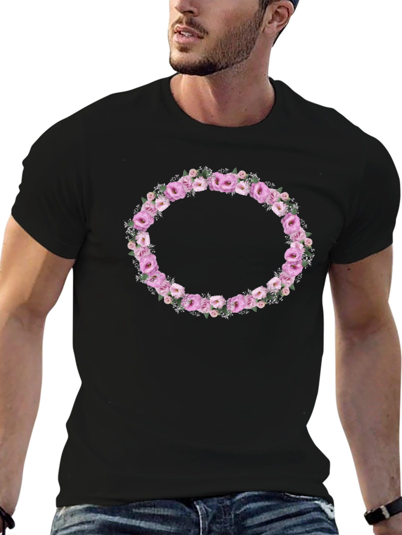 Floral Wreath Graphic Tee - Black