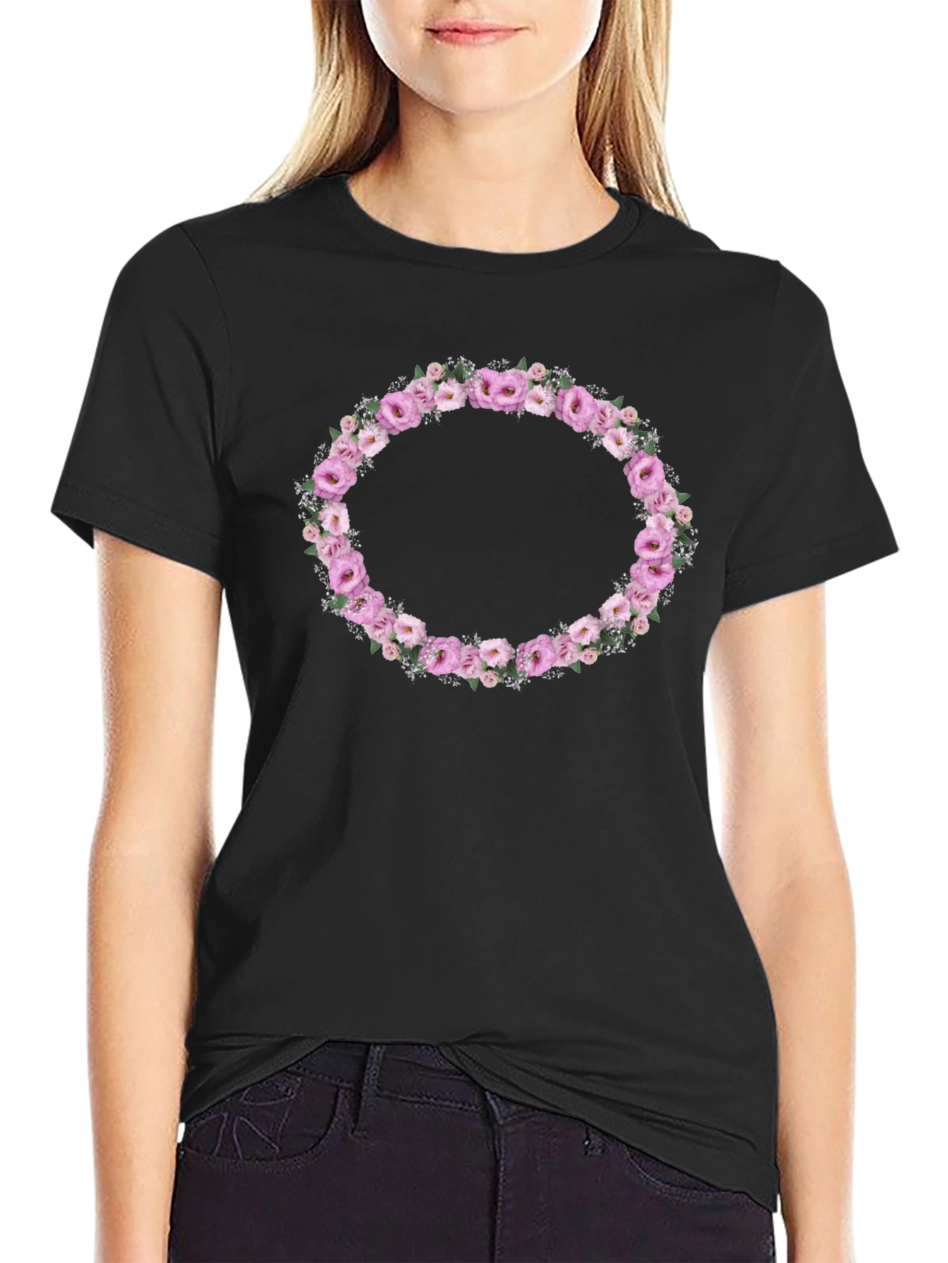 Floral Wreath Graphic Tee - Black