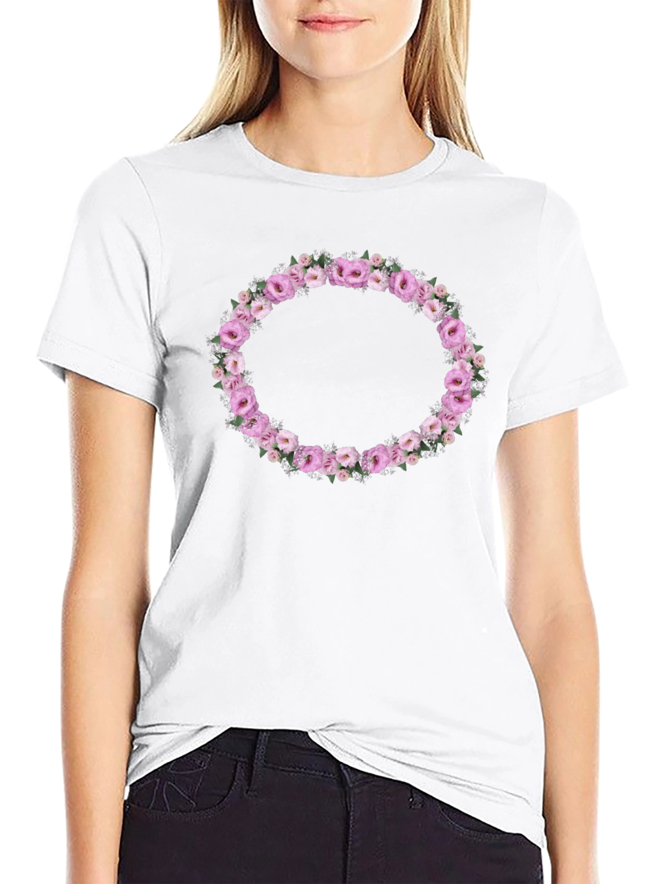 Floral Wreath Graphic Tee - Black