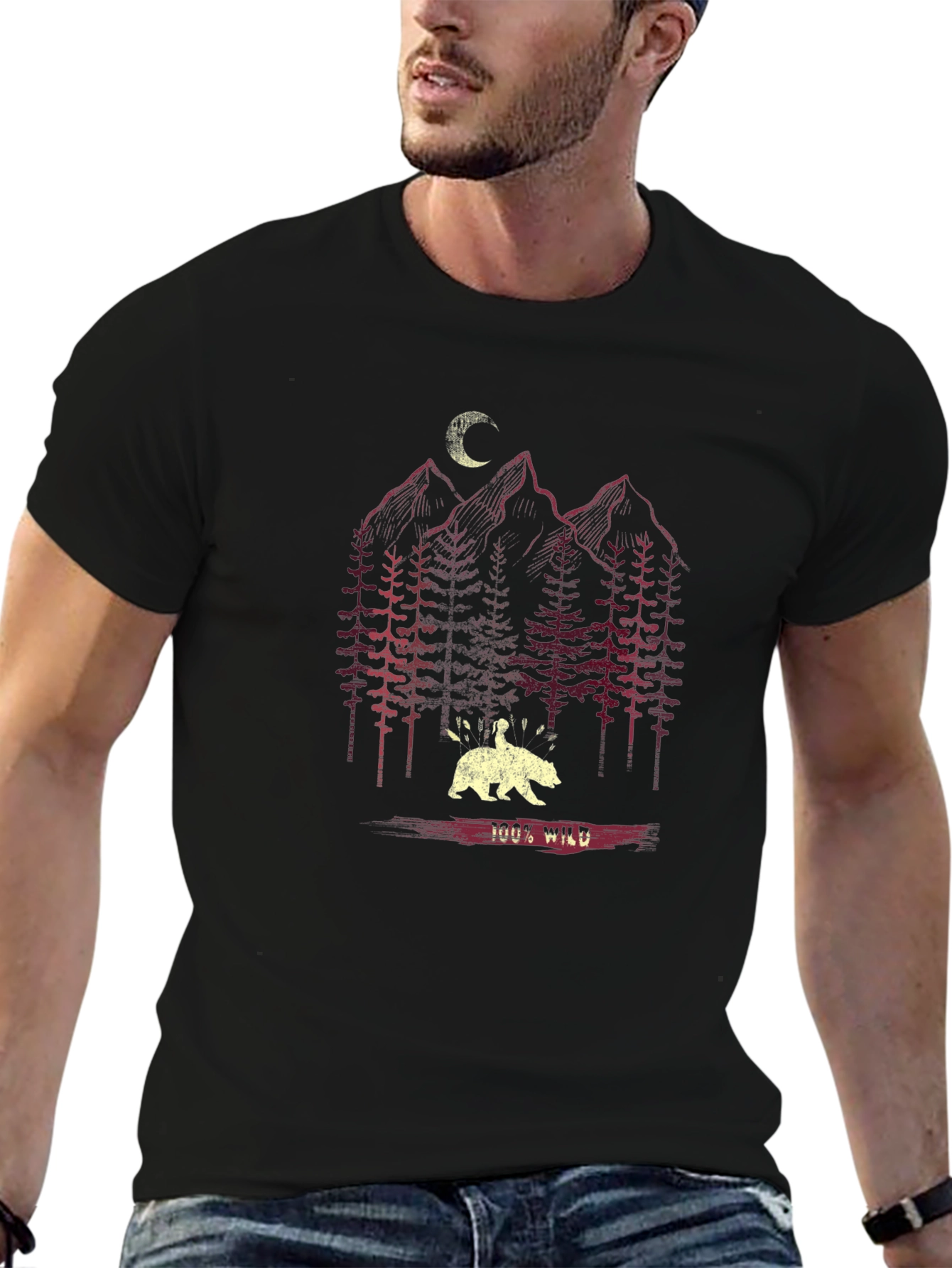 100% Wild Bear Graphic T-Shirt - Black