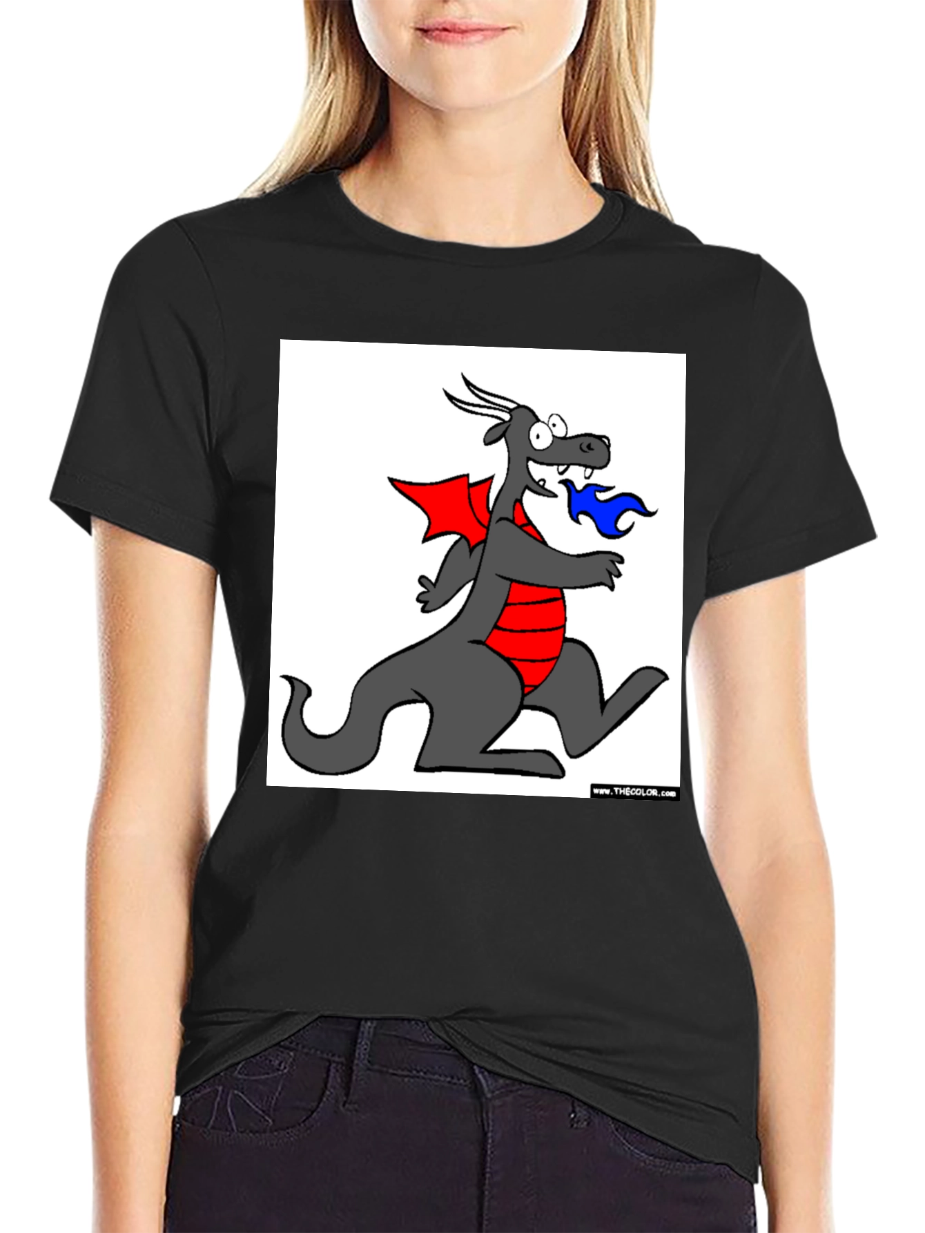 Cartoon Dragon Graphic Tee - Mens Black T-Shirt