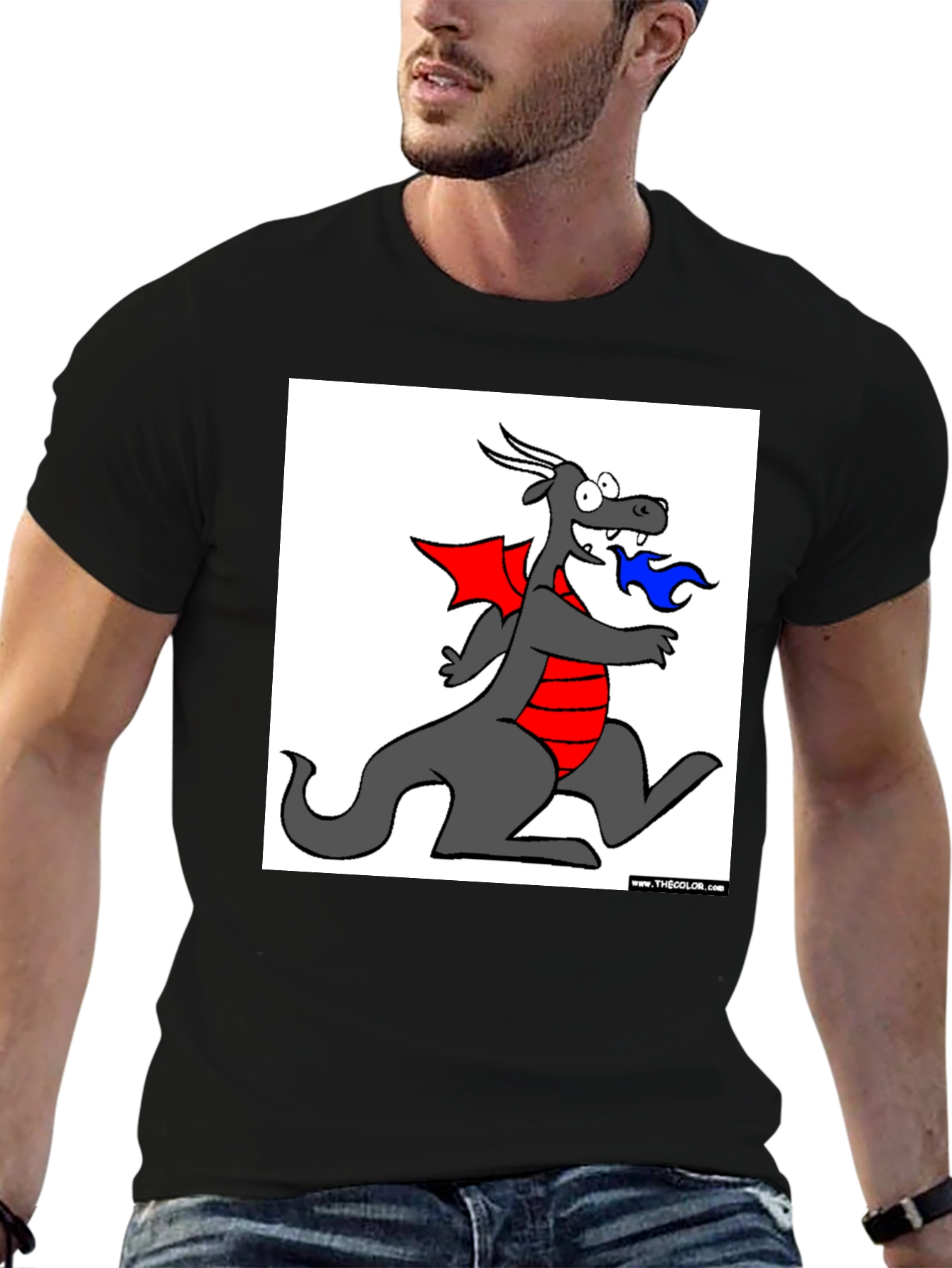 Cartoon Dragon Graphic Tee - Mens Black T-Shirt