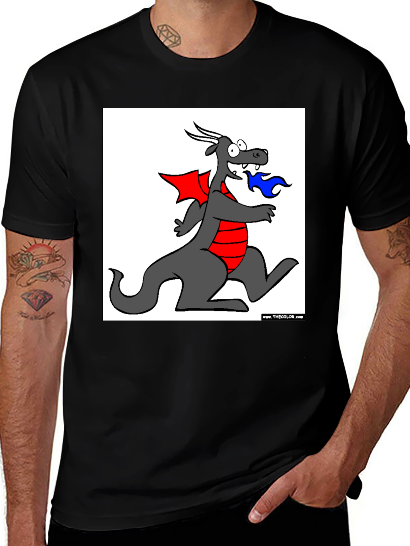 Cartoon Dragon Graphic Tee - Mens Black T-Shirt