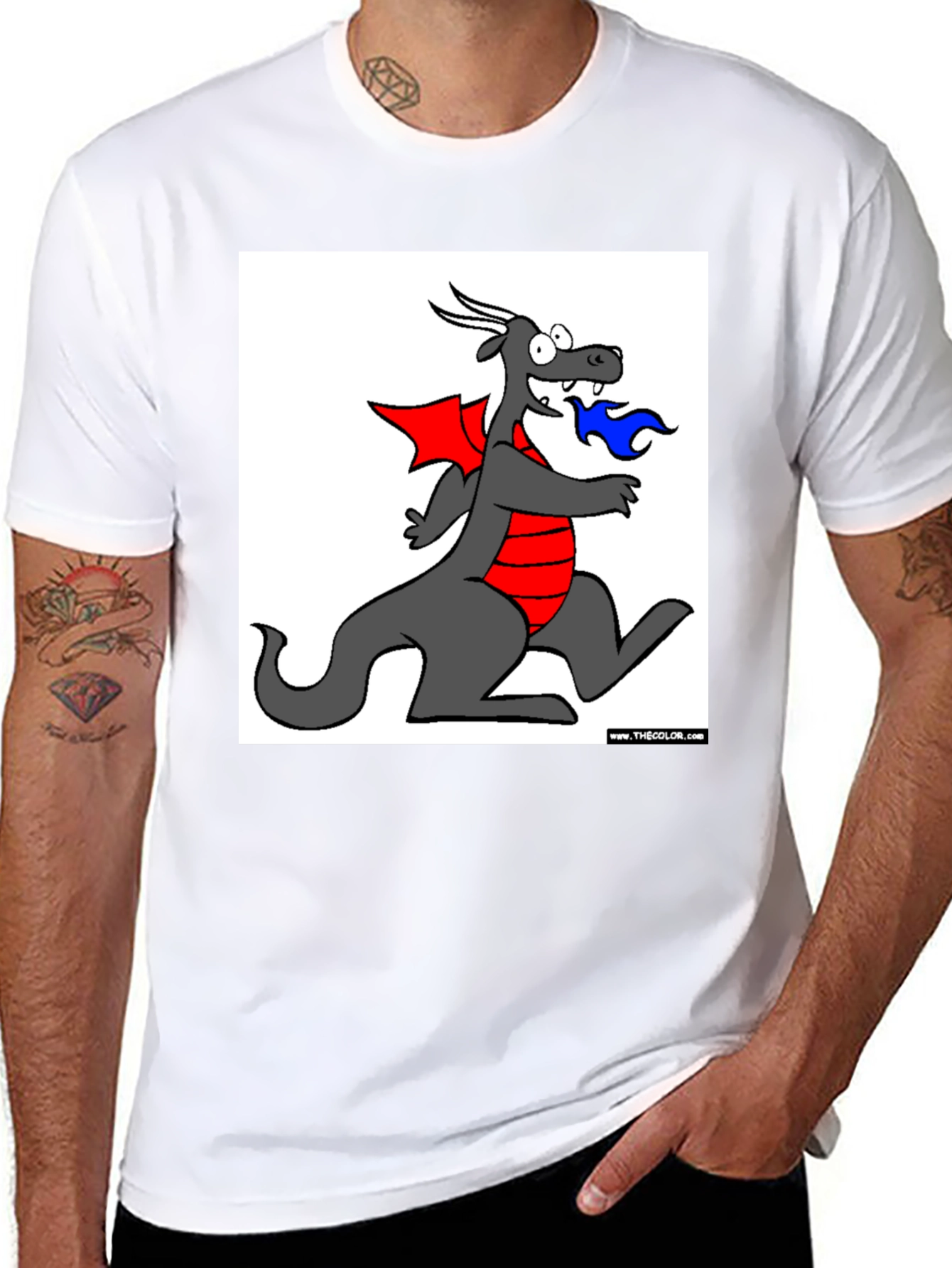 Cartoon Dragon Graphic Tee - Mens Black T-Shirt