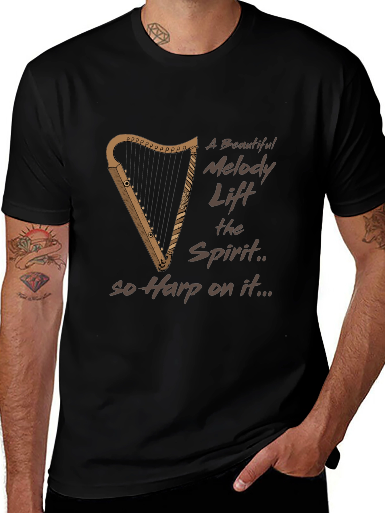 Musical Harp Graphic Tee - Uplifting & Unique
