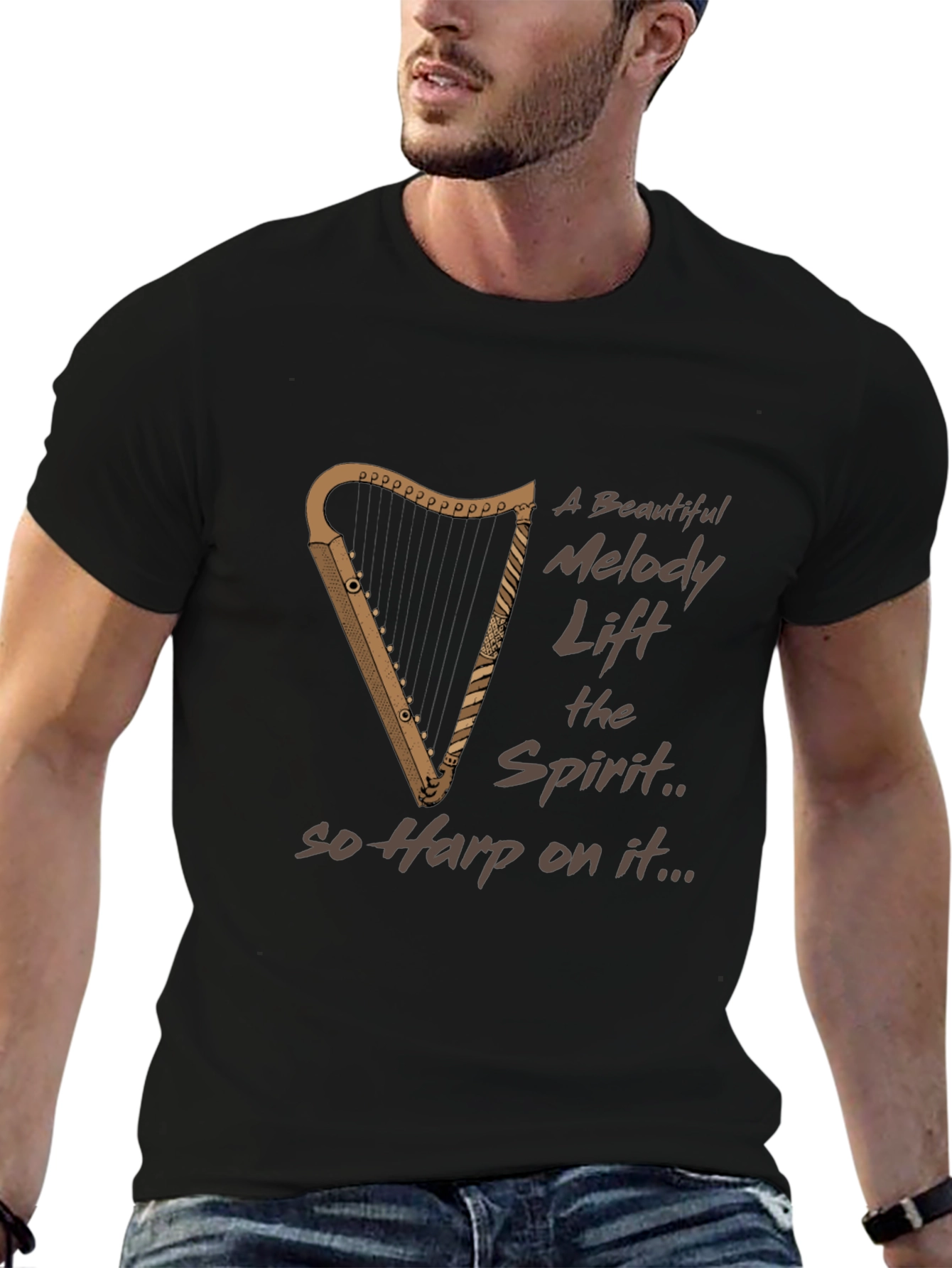 Musical Harp Graphic Tee - Uplifting & Unique
