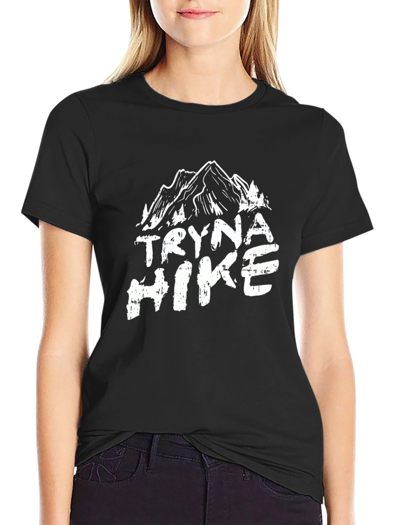 Tryna Hike Mountain Graphic Tee - Black