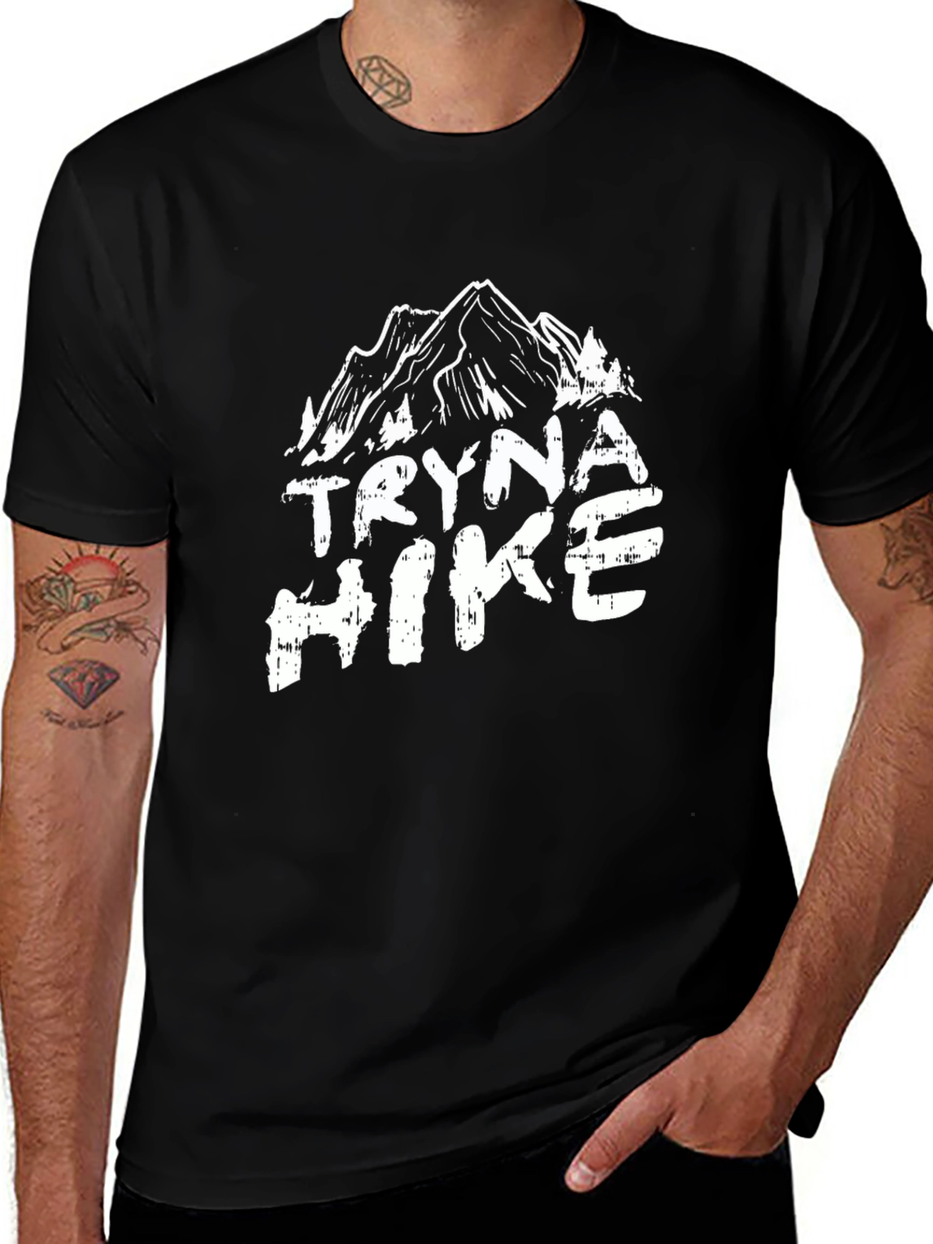 Tryna Hike Mountain Graphic Tee - Black