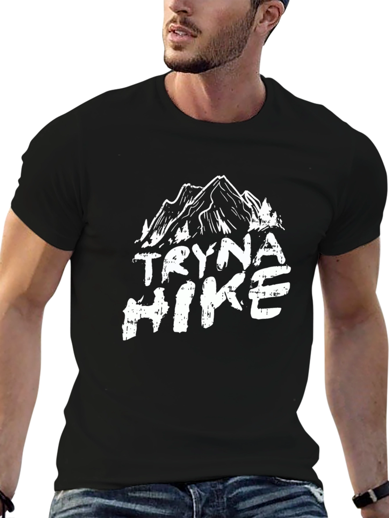 Tryna Hike Mountain Graphic Tee - Black