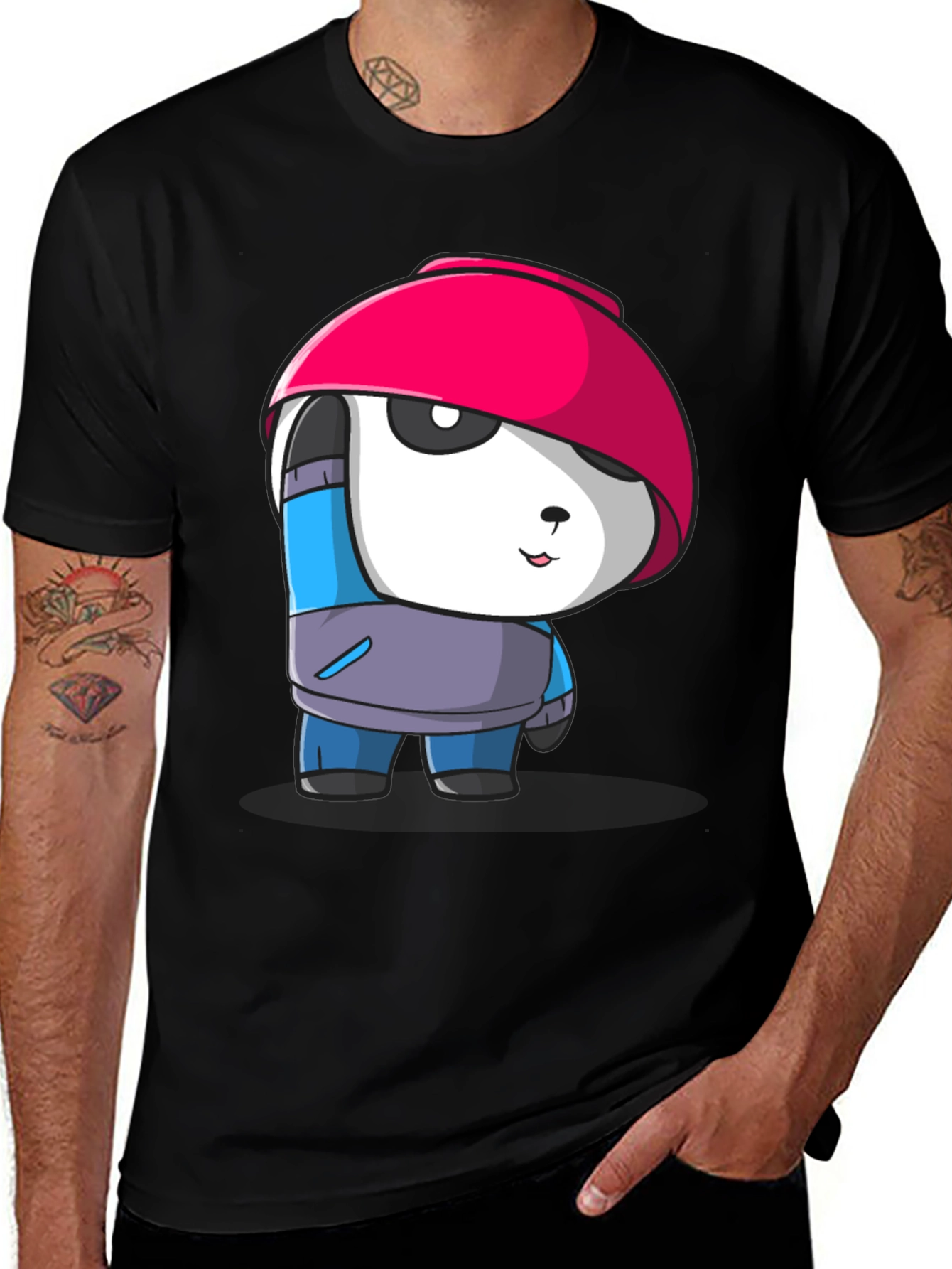 Cartoon Panda Graphic Tee - Stylish Black T-Shirt