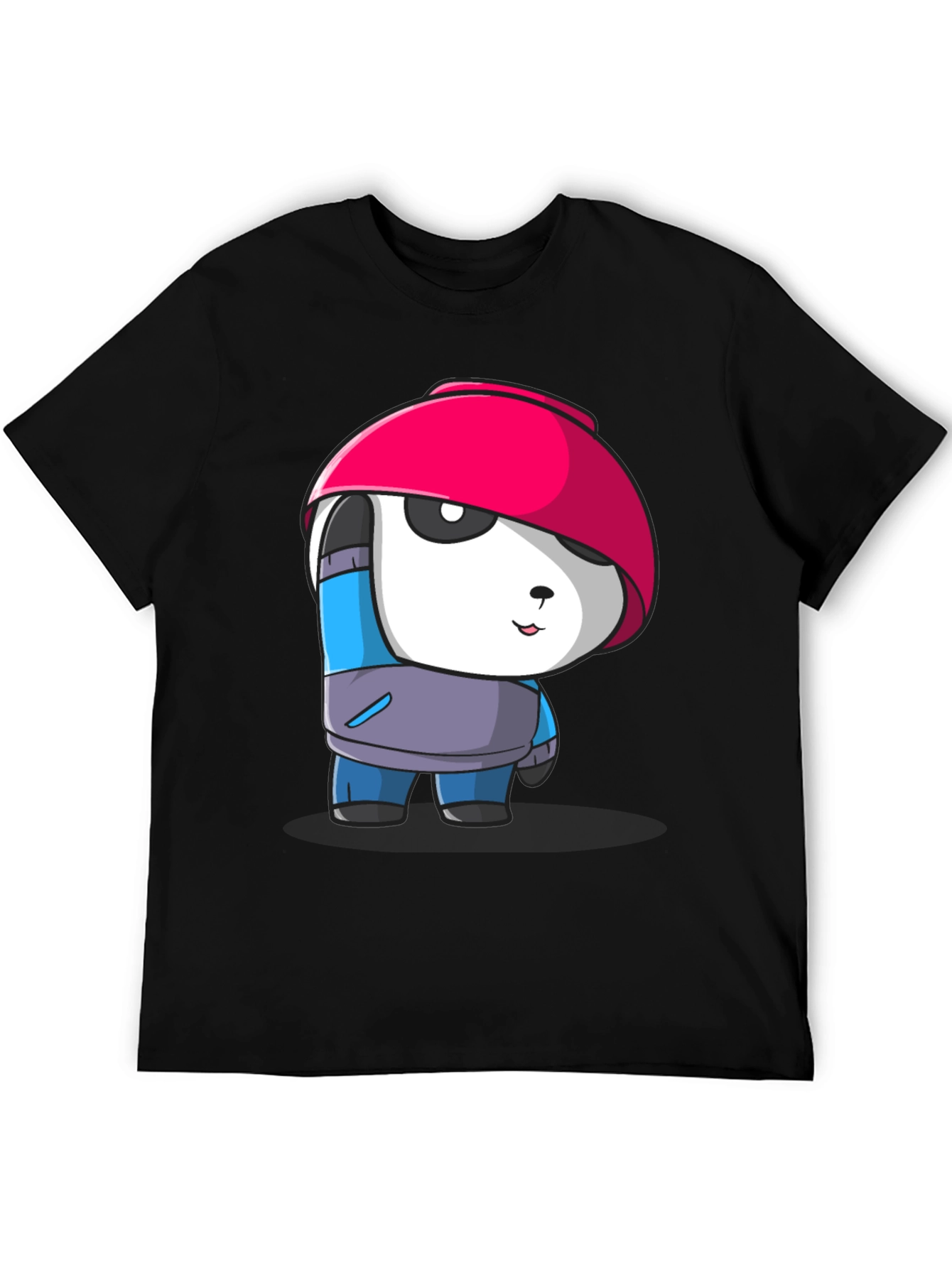 Cartoon Panda Graphic Tee - Stylish Black T-Shirt