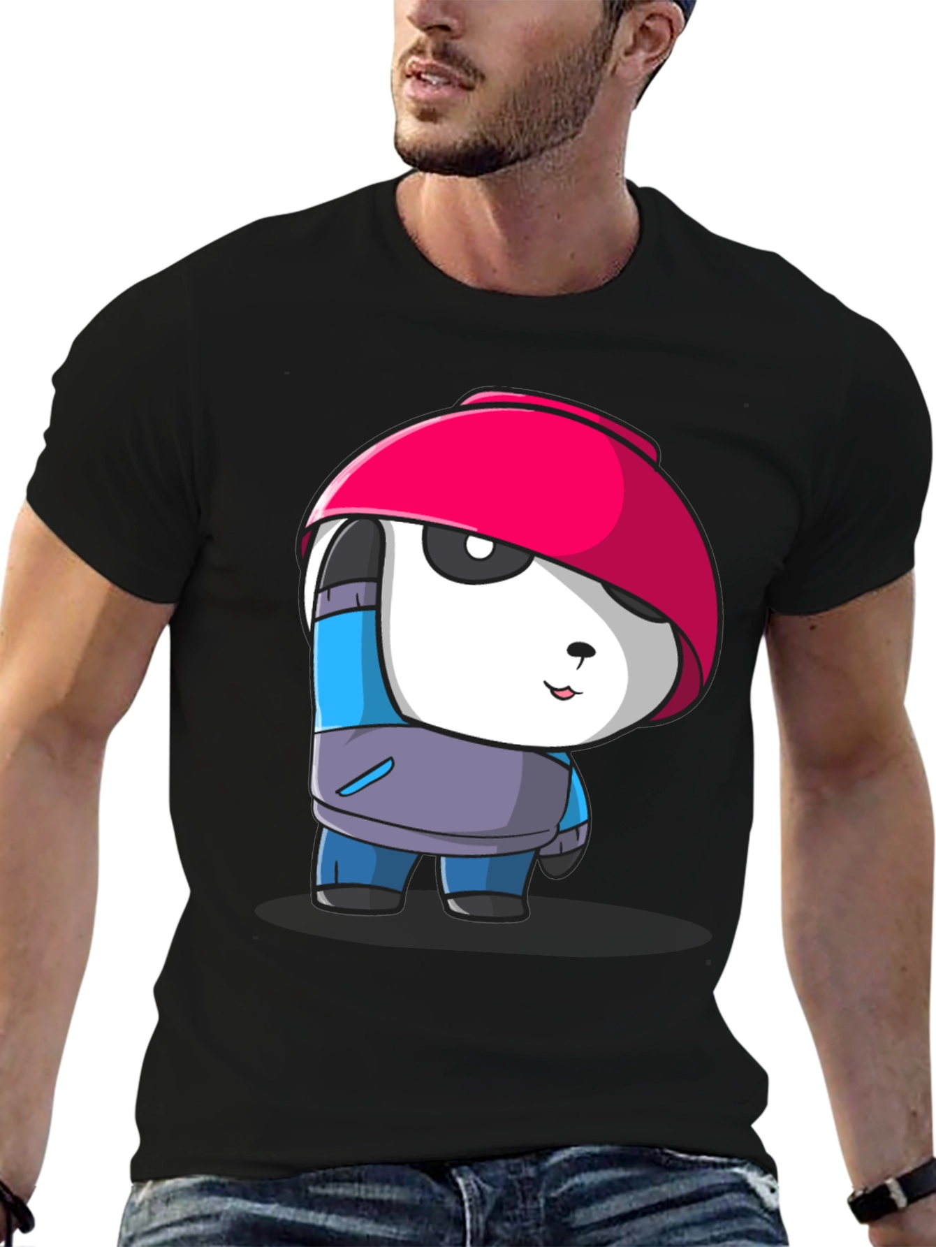 Cartoon Panda Graphic Tee - Stylish Black T-Shirt
