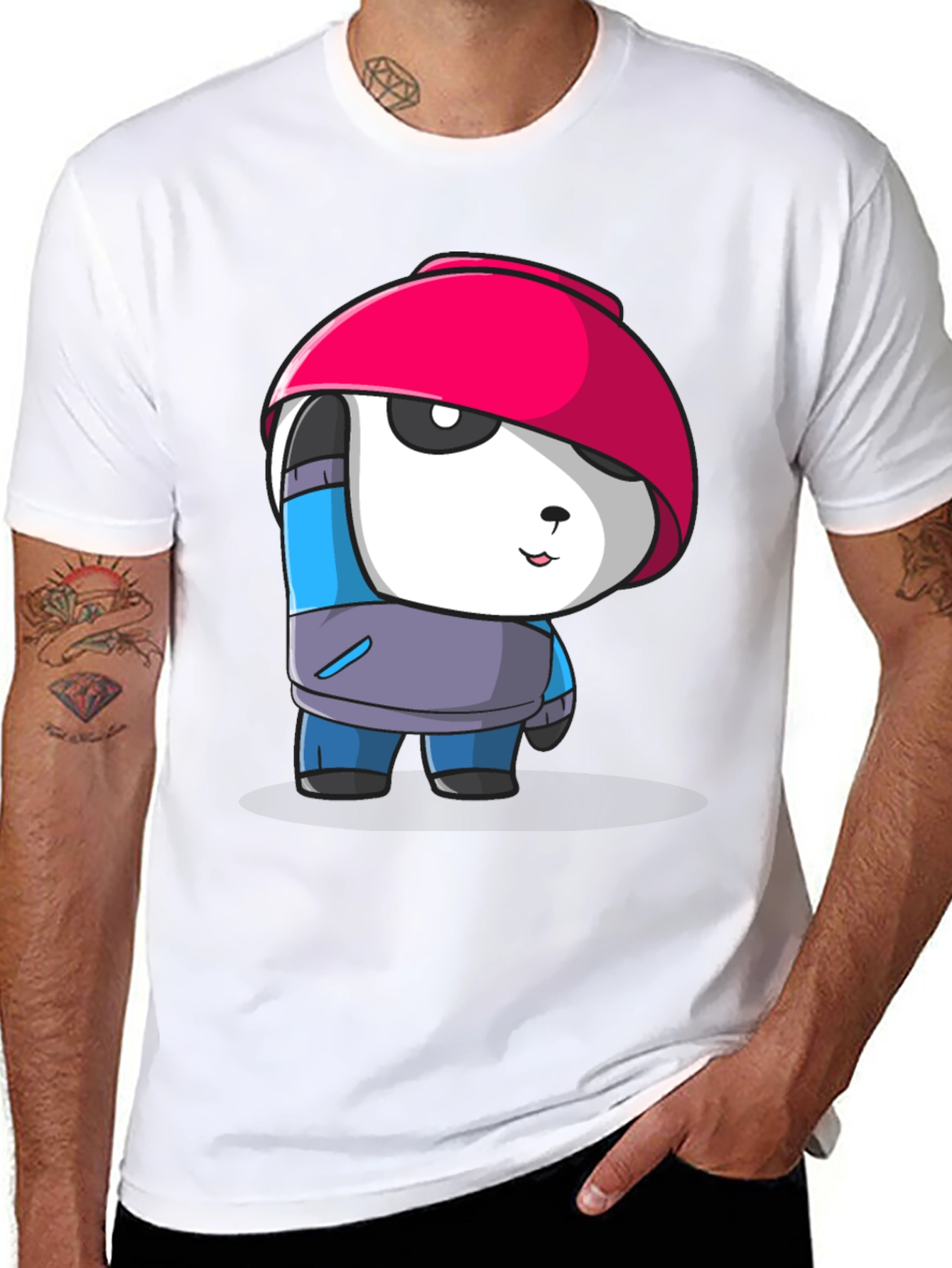 Cartoon Panda Graphic Tee - Stylish Black T-Shirt