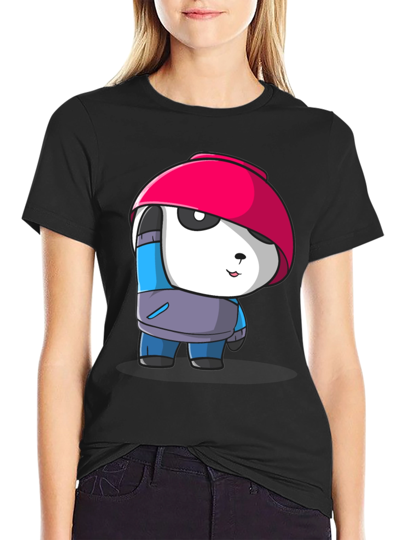 Cartoon Panda Graphic Tee - Stylish Black T-Shirt