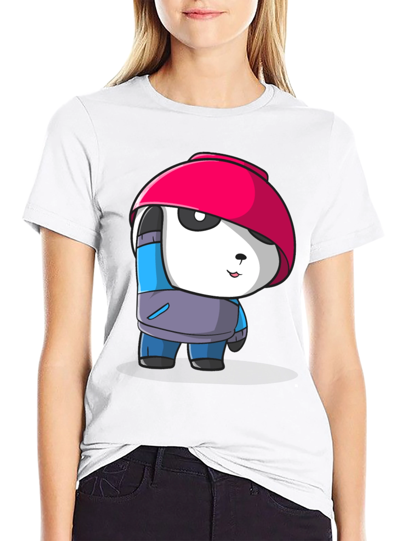 Cartoon Panda Graphic Tee - Stylish Black T-Shirt