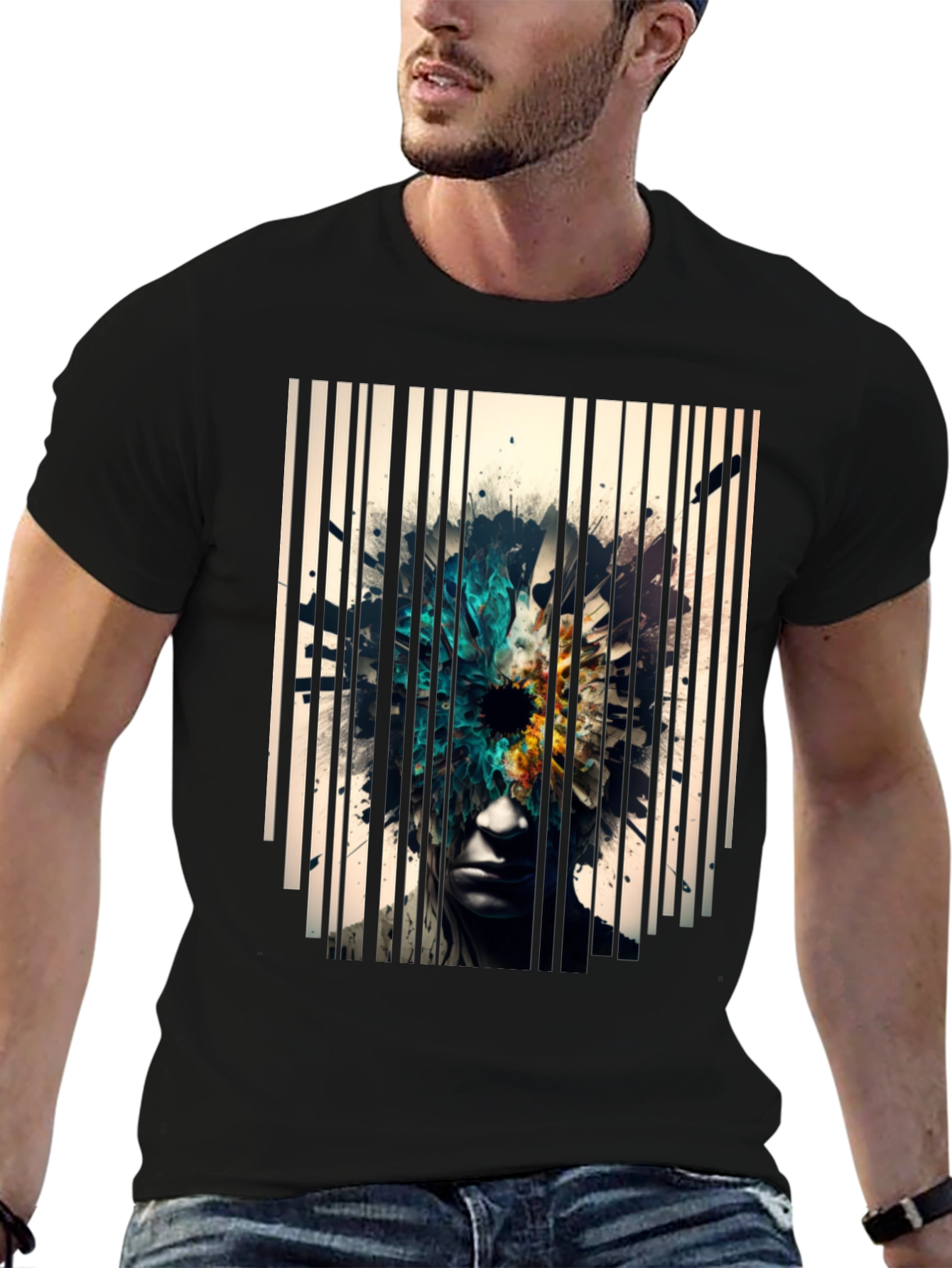 Abstract Graphic Tee - Stylish Black Cotton Shirt