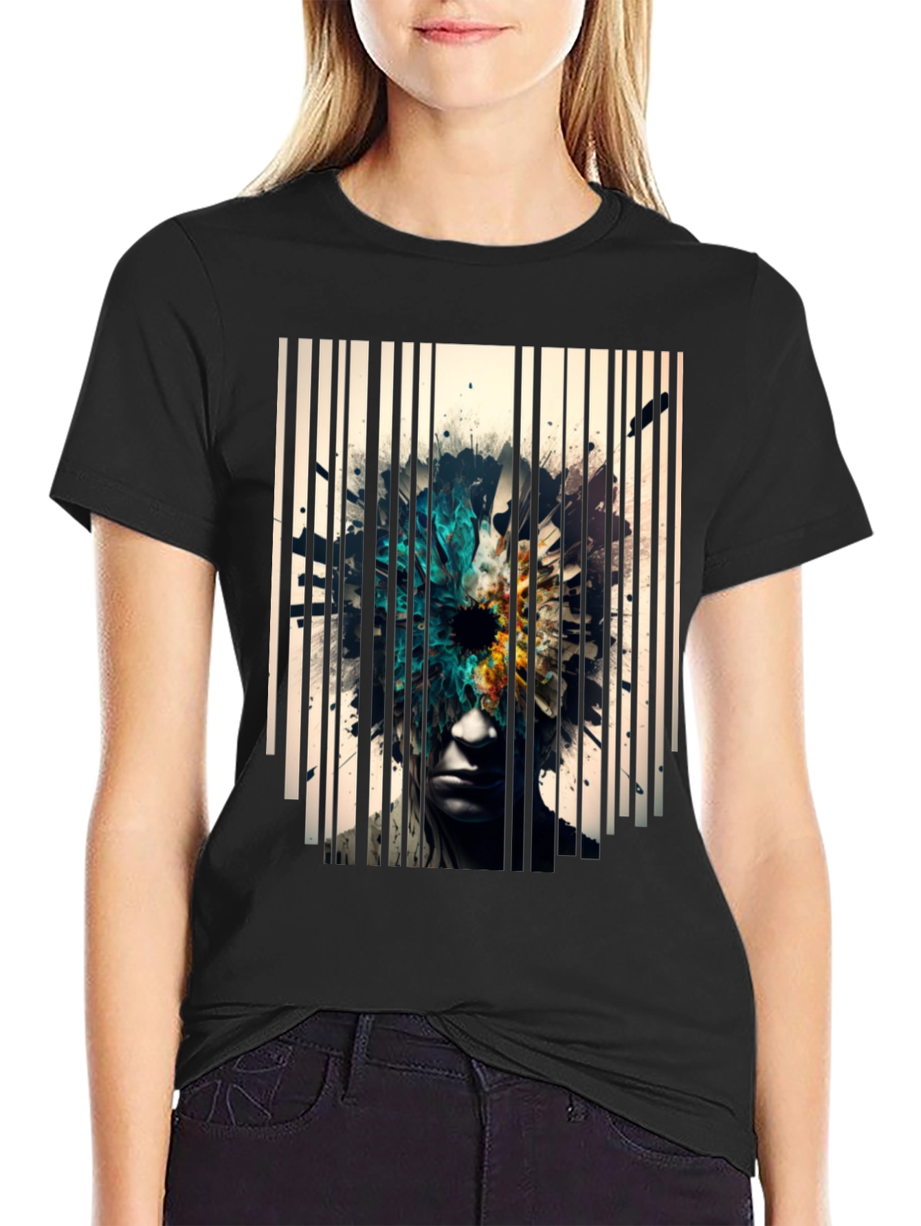 Abstract Graphic Tee - Stylish Black Cotton Shirt