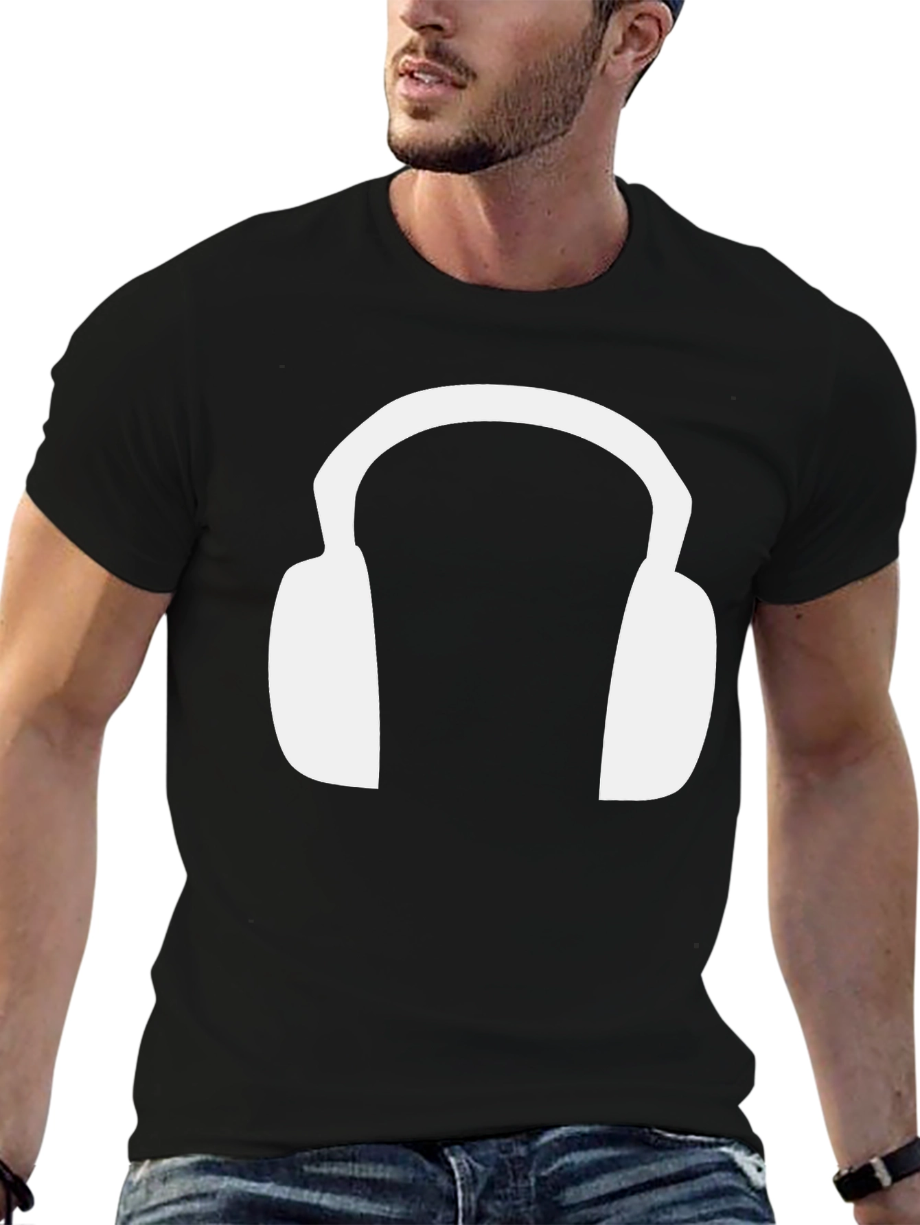 Headphone Graphic Tee - Black Cotton T-Shirt