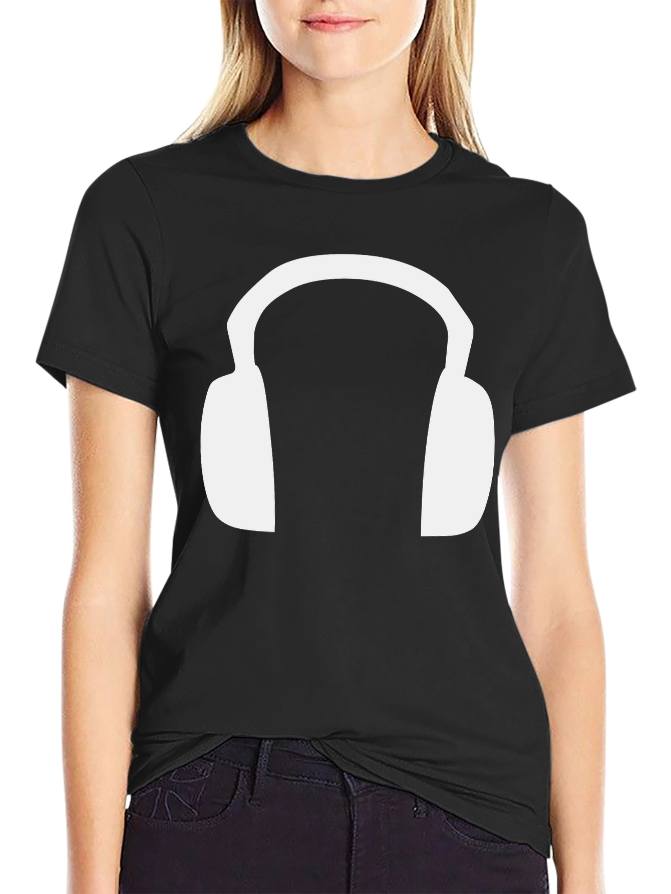 Headphone Graphic Tee - Black Cotton T-Shirt