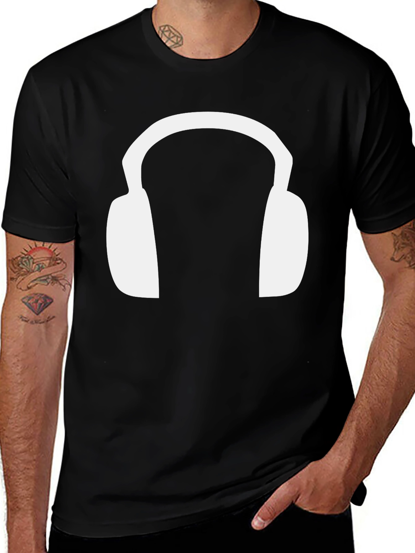 Headphone Graphic Tee - Black Cotton T-Shirt