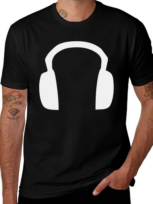 Headphone Graphic Tee - Black Cotton T-Shirt