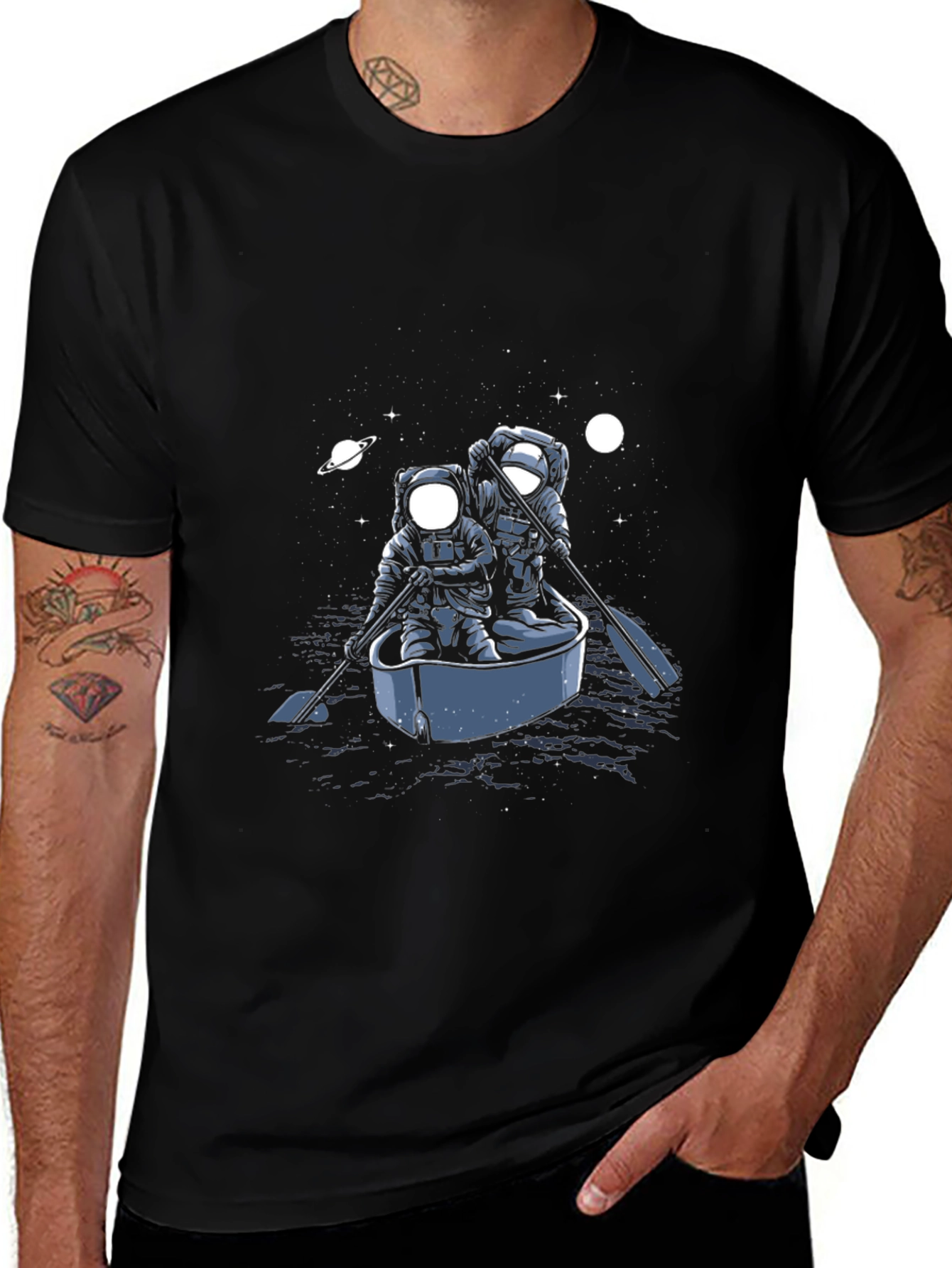 Astronaut Rowboat Graphic Tee - Space Adventure Shirt