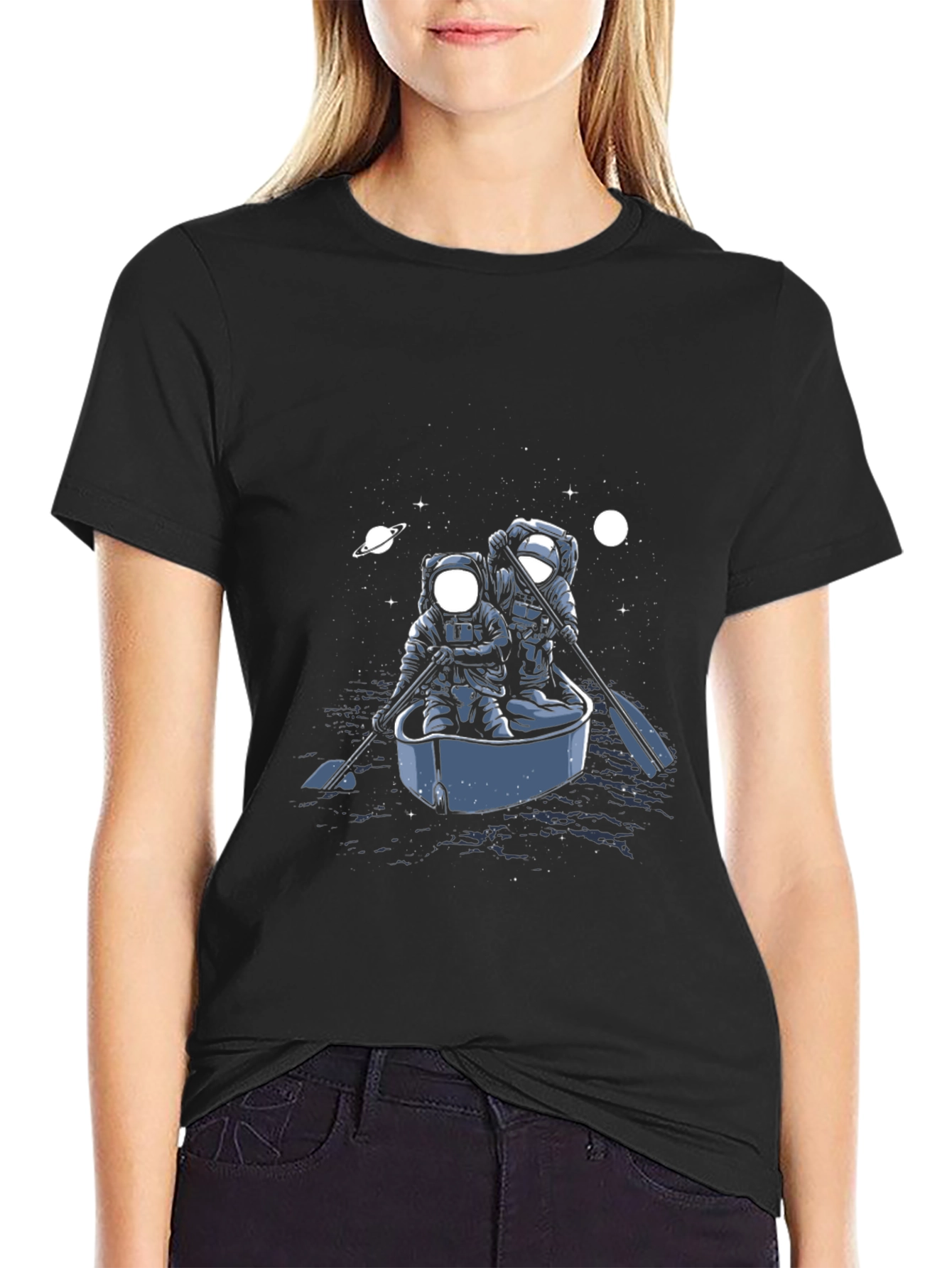 Astronaut Rowboat Graphic Tee - Space Adventure Shirt