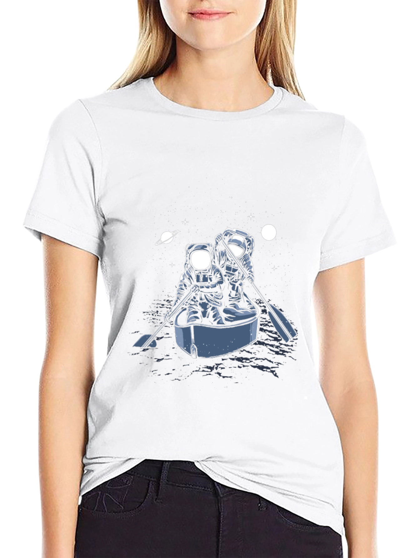 Astronaut Rowboat Graphic Tee - Space Adventure Shirt