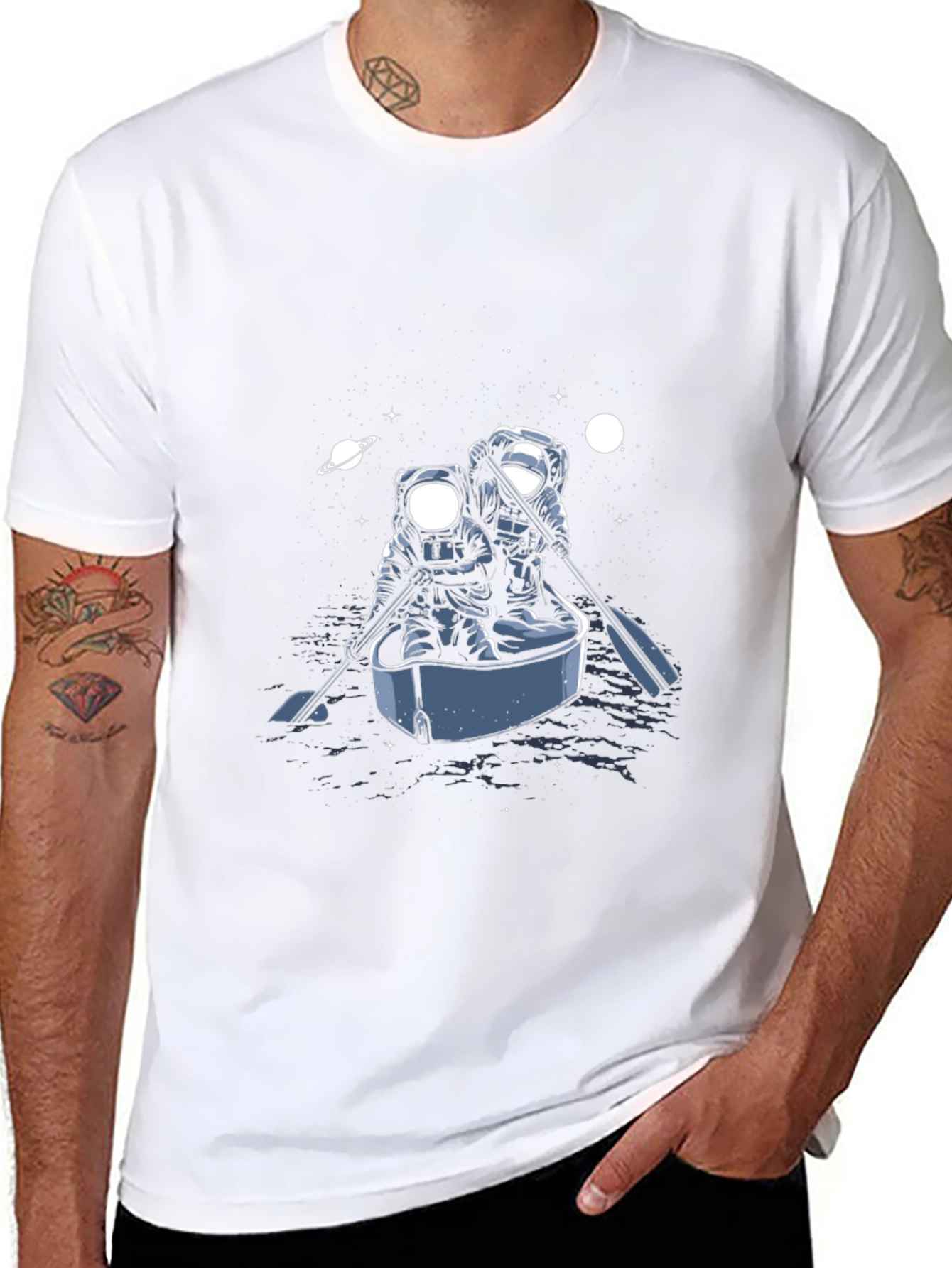 Astronaut Rowboat Graphic Tee - Space Adventure Shirt