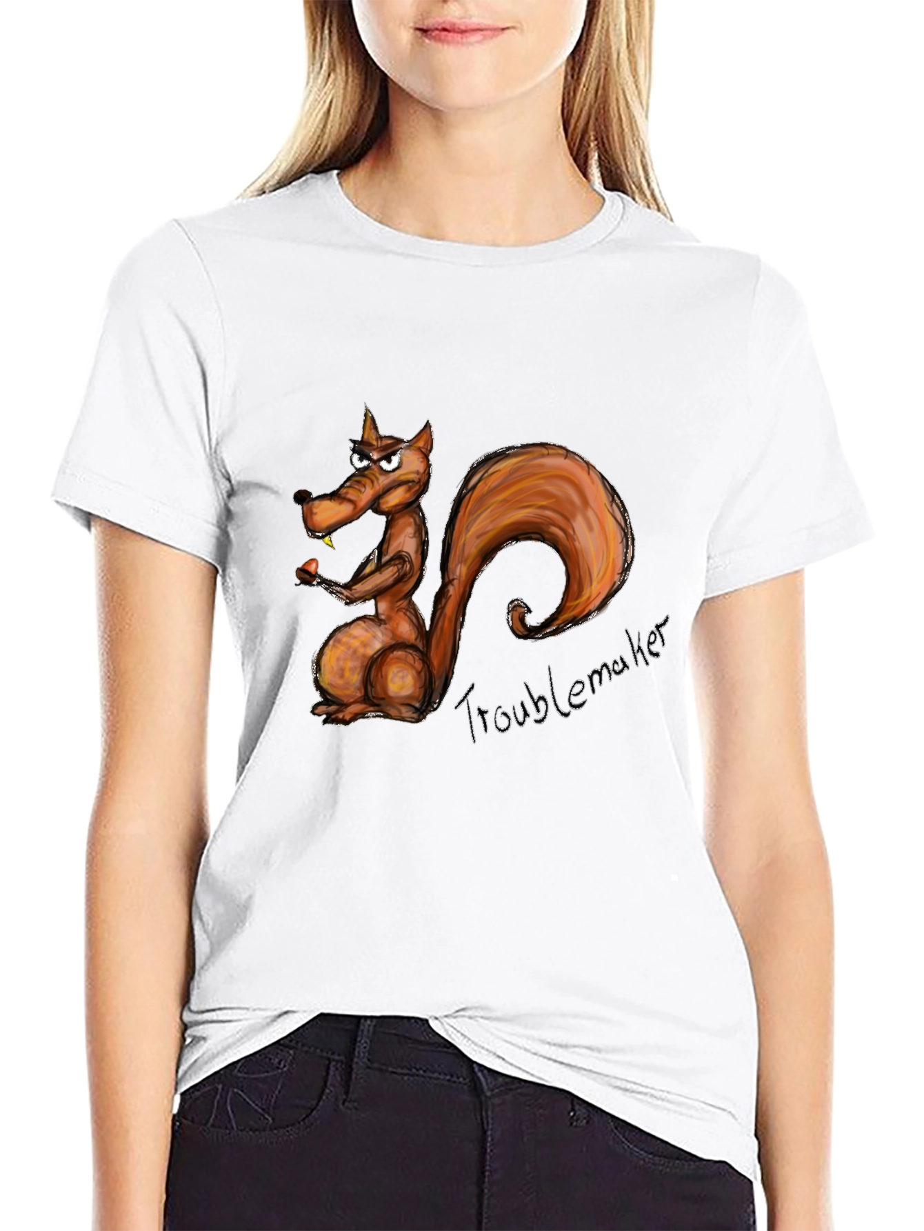 Troublemaker Squirrel Graphic Black T-Shirt