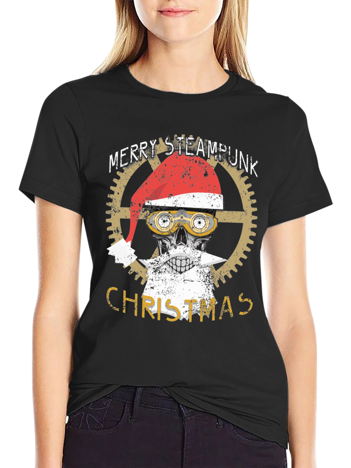 Steampunk Christmas Skull T-Shirt