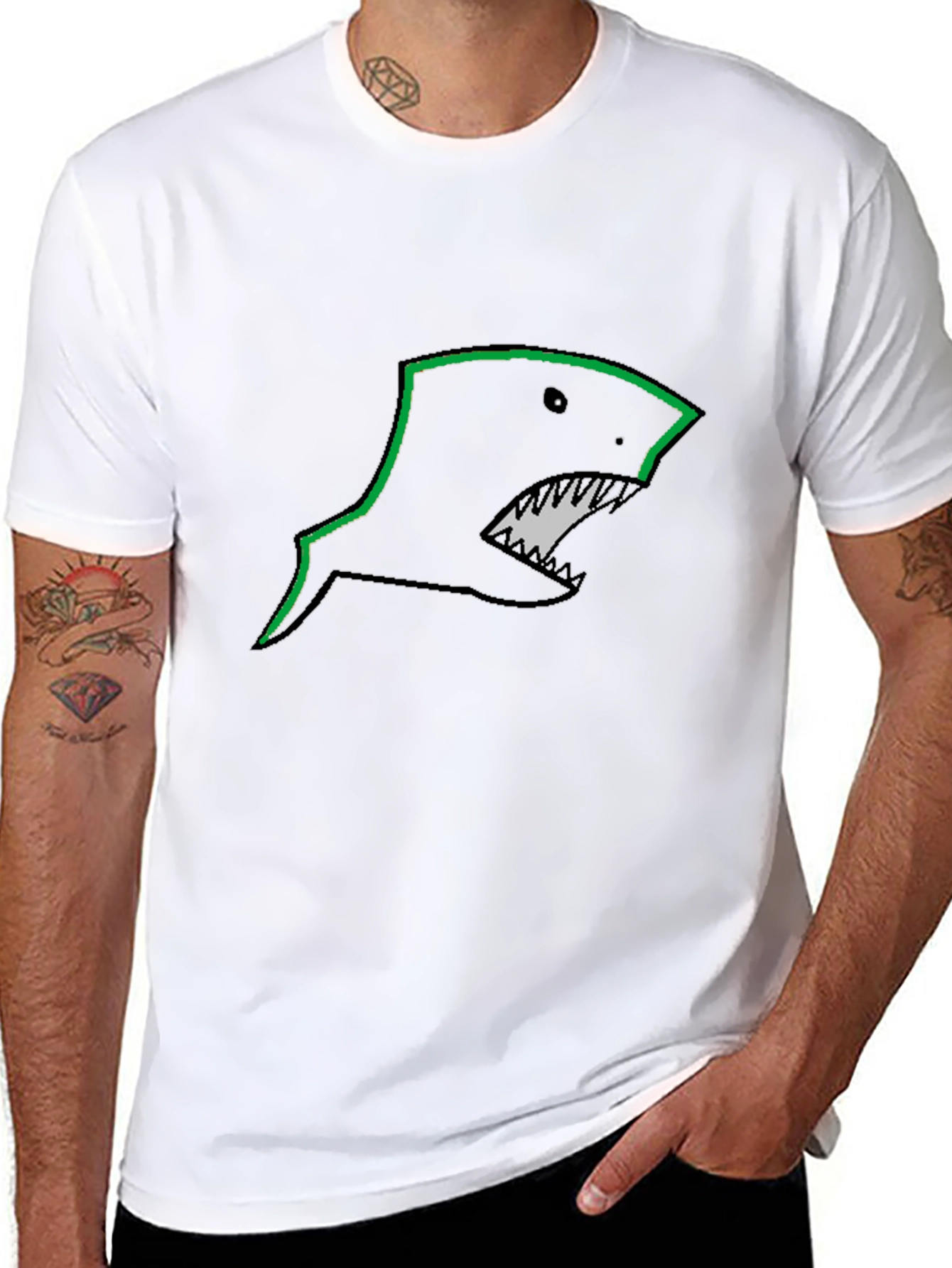 Mens Black T-Shirt with Shark Graphic