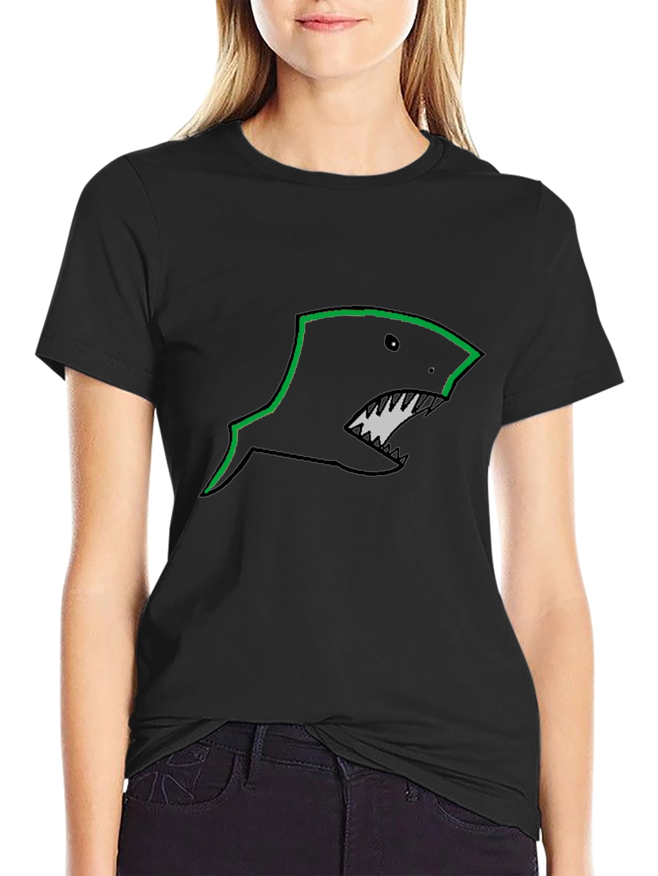 Mens Black T-Shirt with Shark Graphic