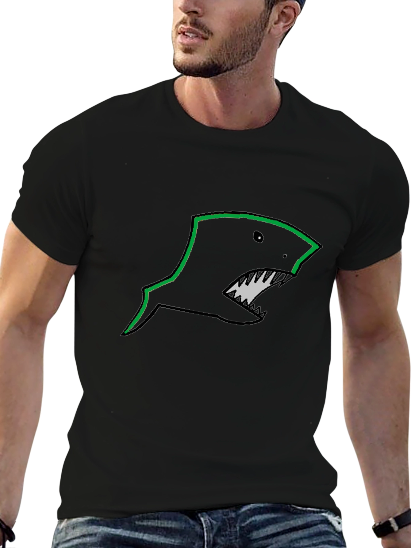 Mens Black T-Shirt with Shark Graphic