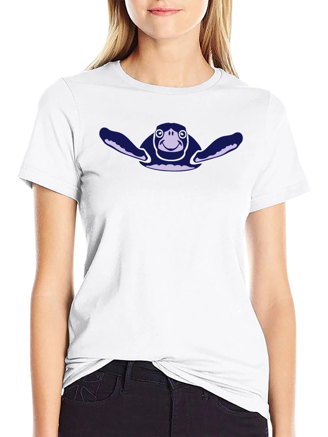 Mens Black T-Shirt with Cartoon Turtle Graphic