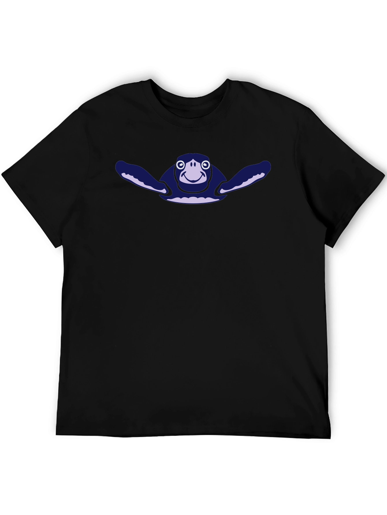 Mens Black T-Shirt with Cartoon Turtle Graphic