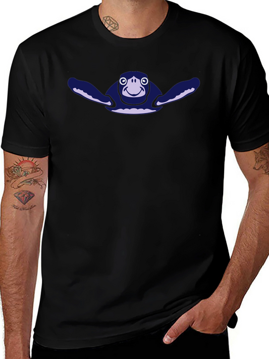 Mens Black T-Shirt with Cartoon Turtle Graphic