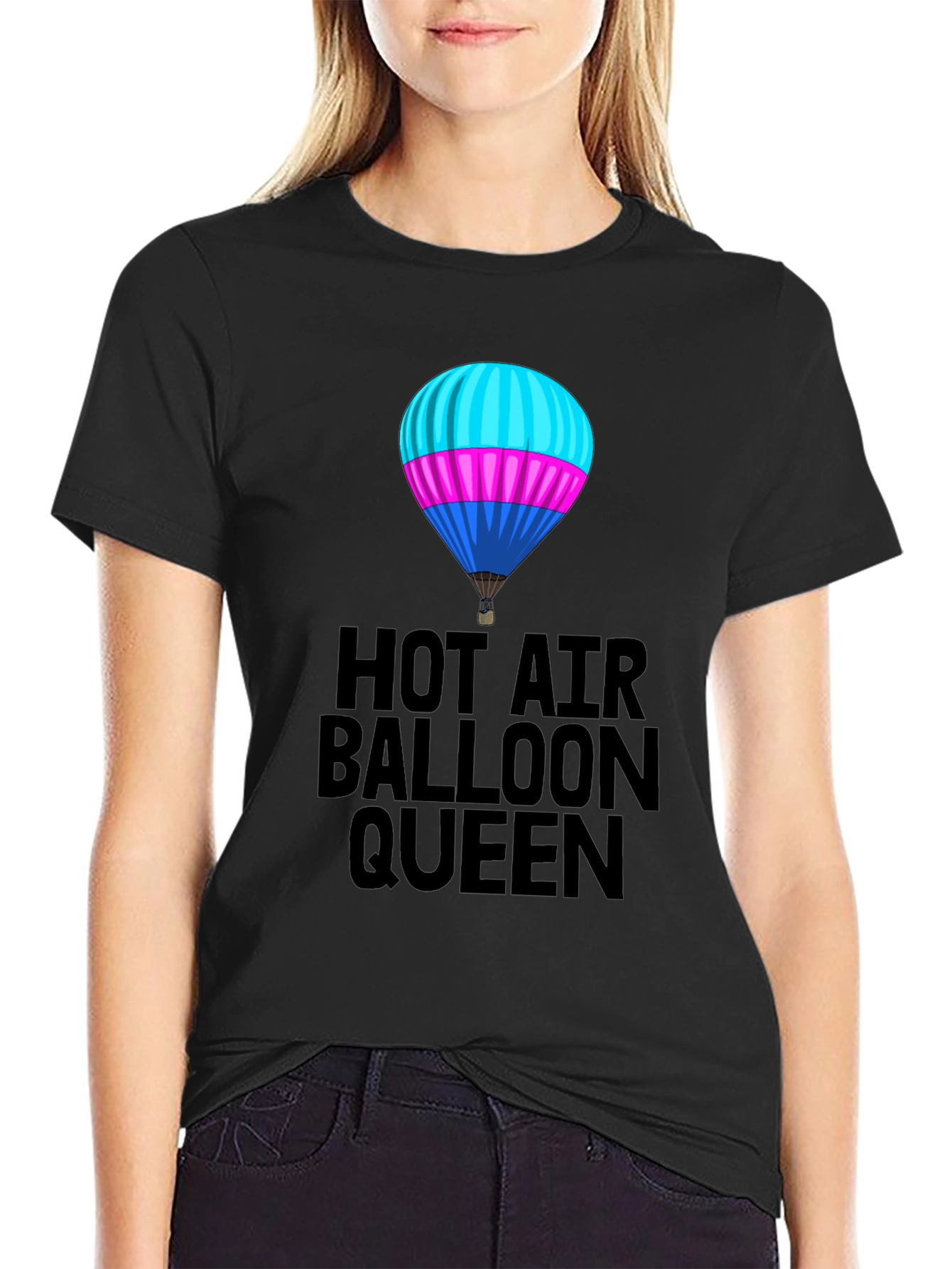Hot Air Balloon Queen Black T-Shirt