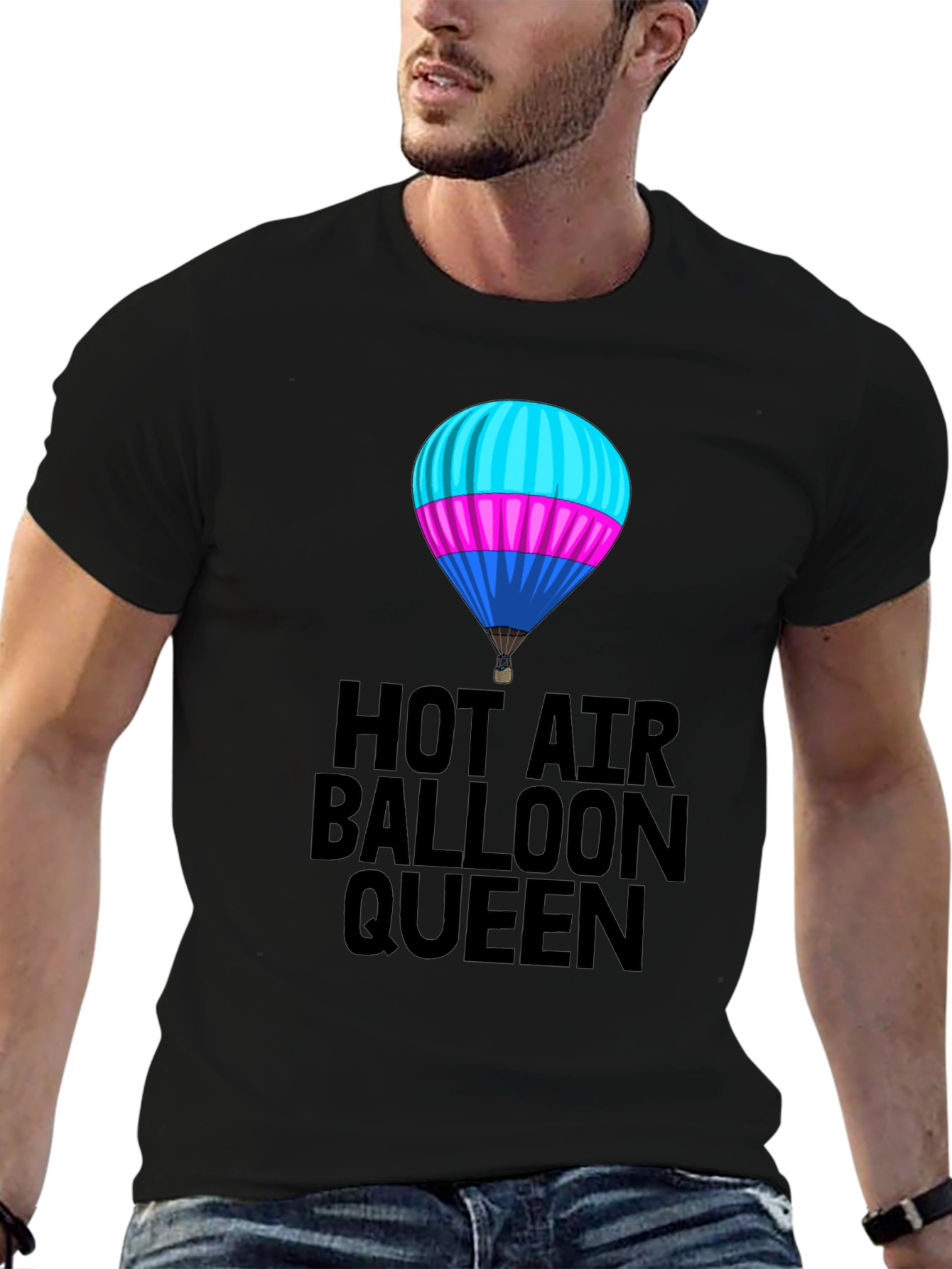 Hot Air Balloon Queen Black T-Shirt