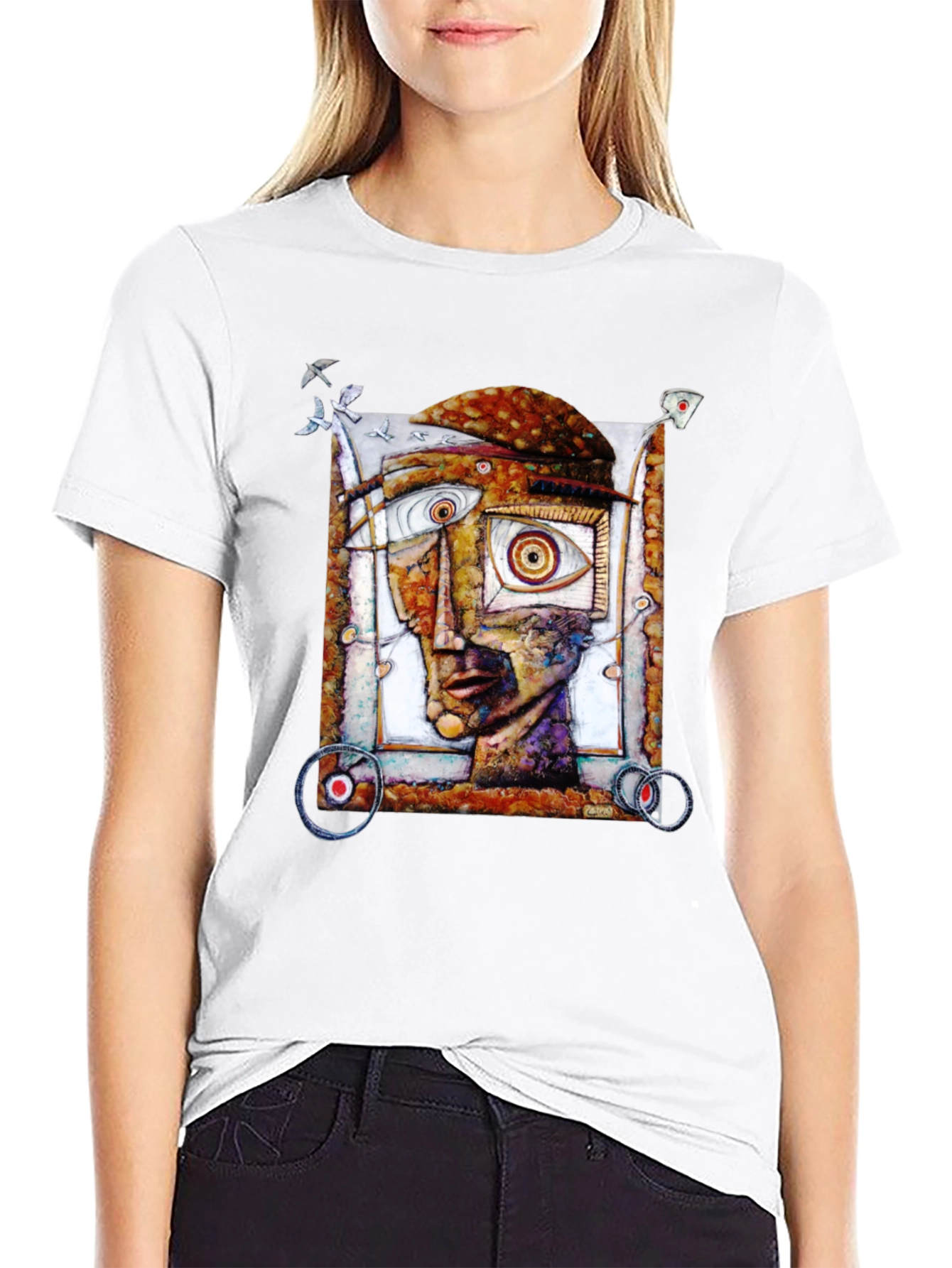 Abstract Face Graphic Black T-Shirt