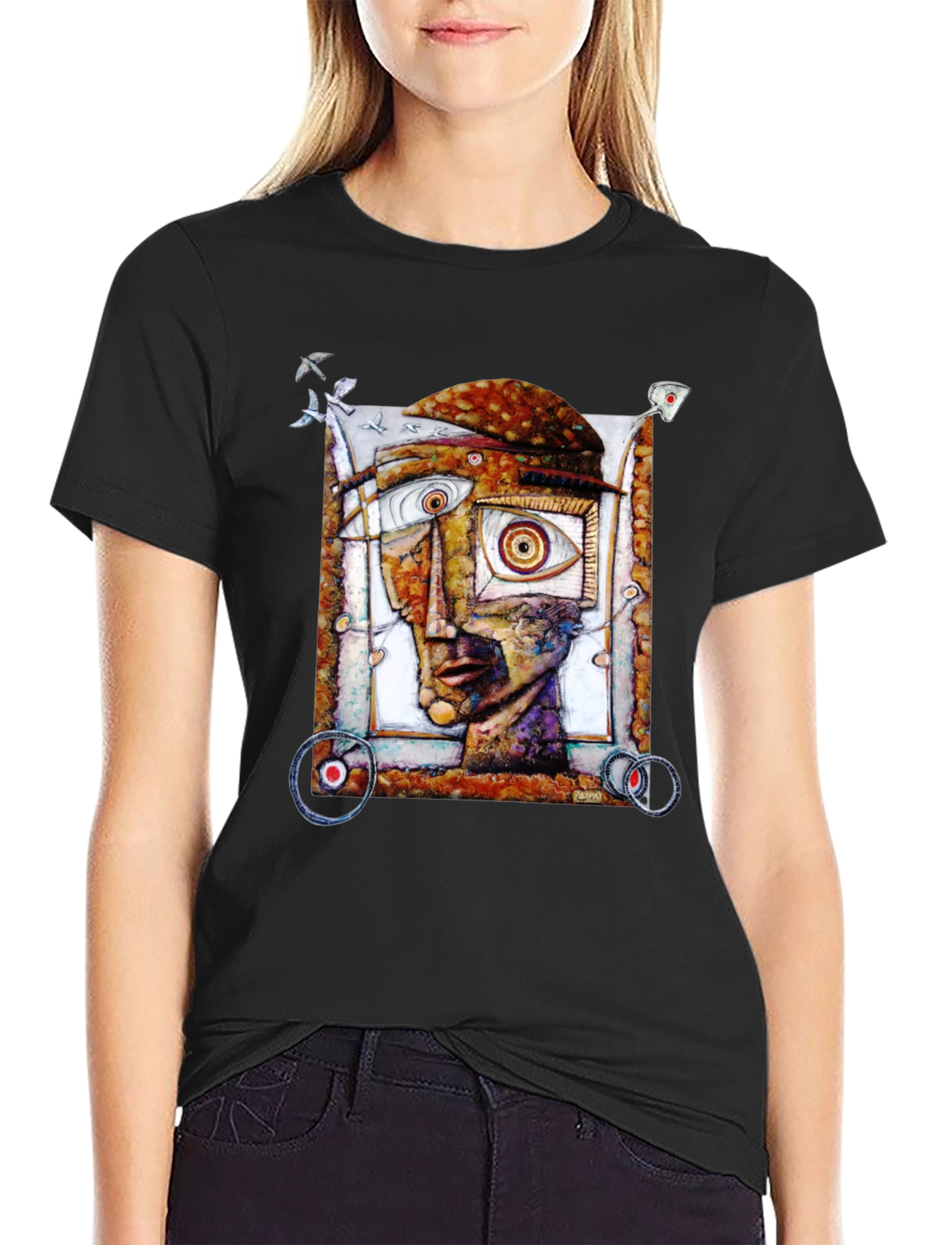 Abstract Face Graphic Black T-Shirt