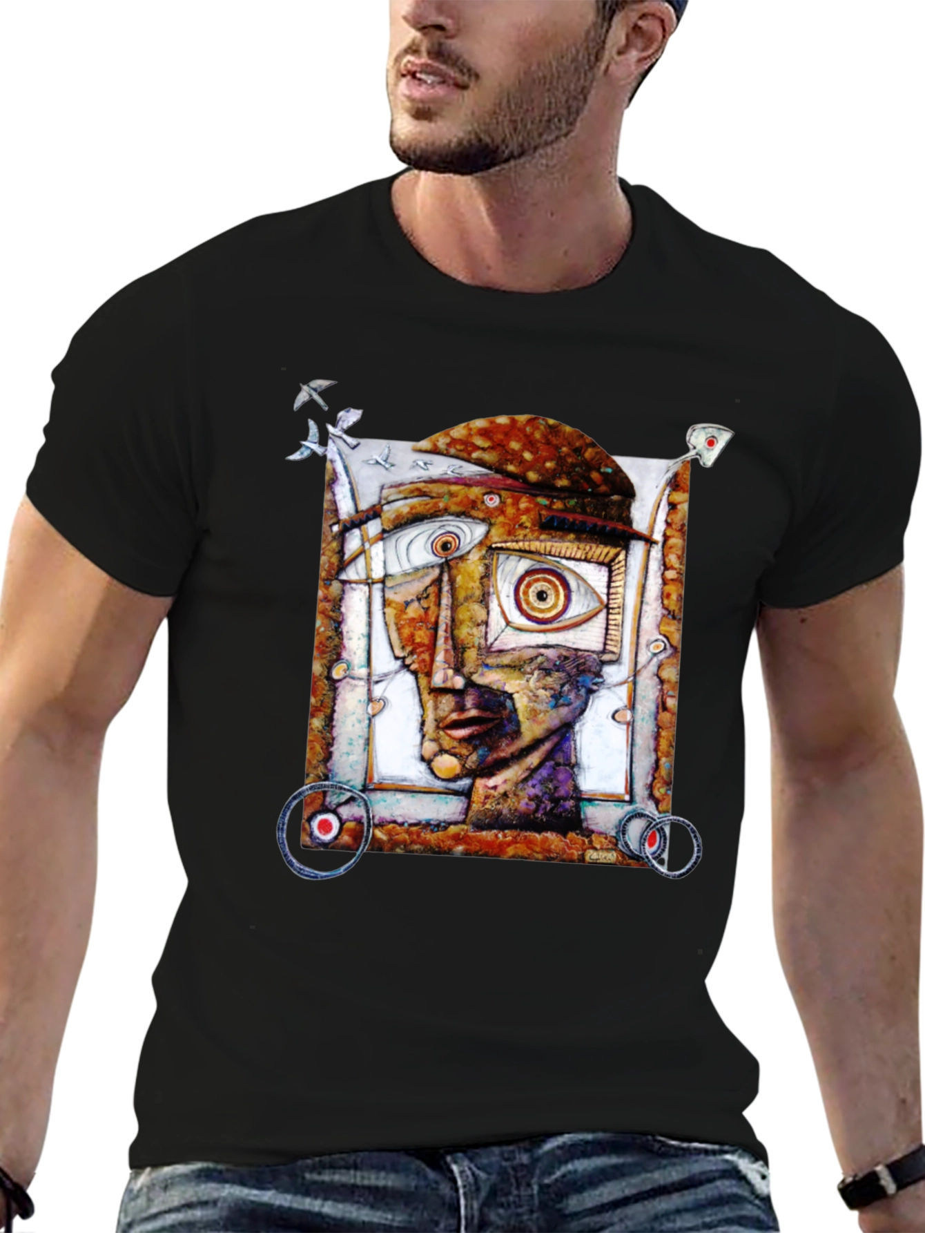 Abstract Face Graphic Black T-Shirt