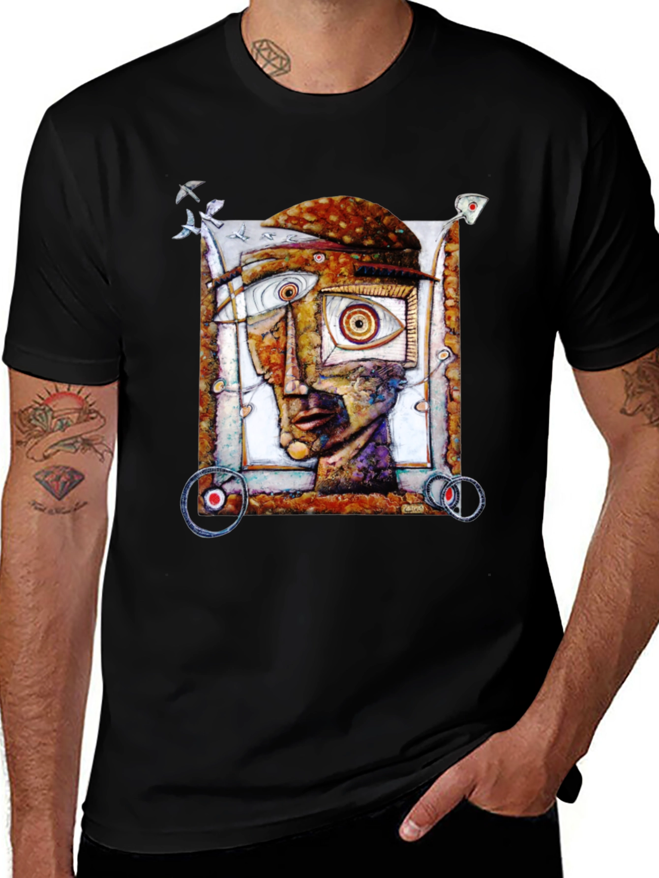 Abstract Face Graphic Black T-Shirt